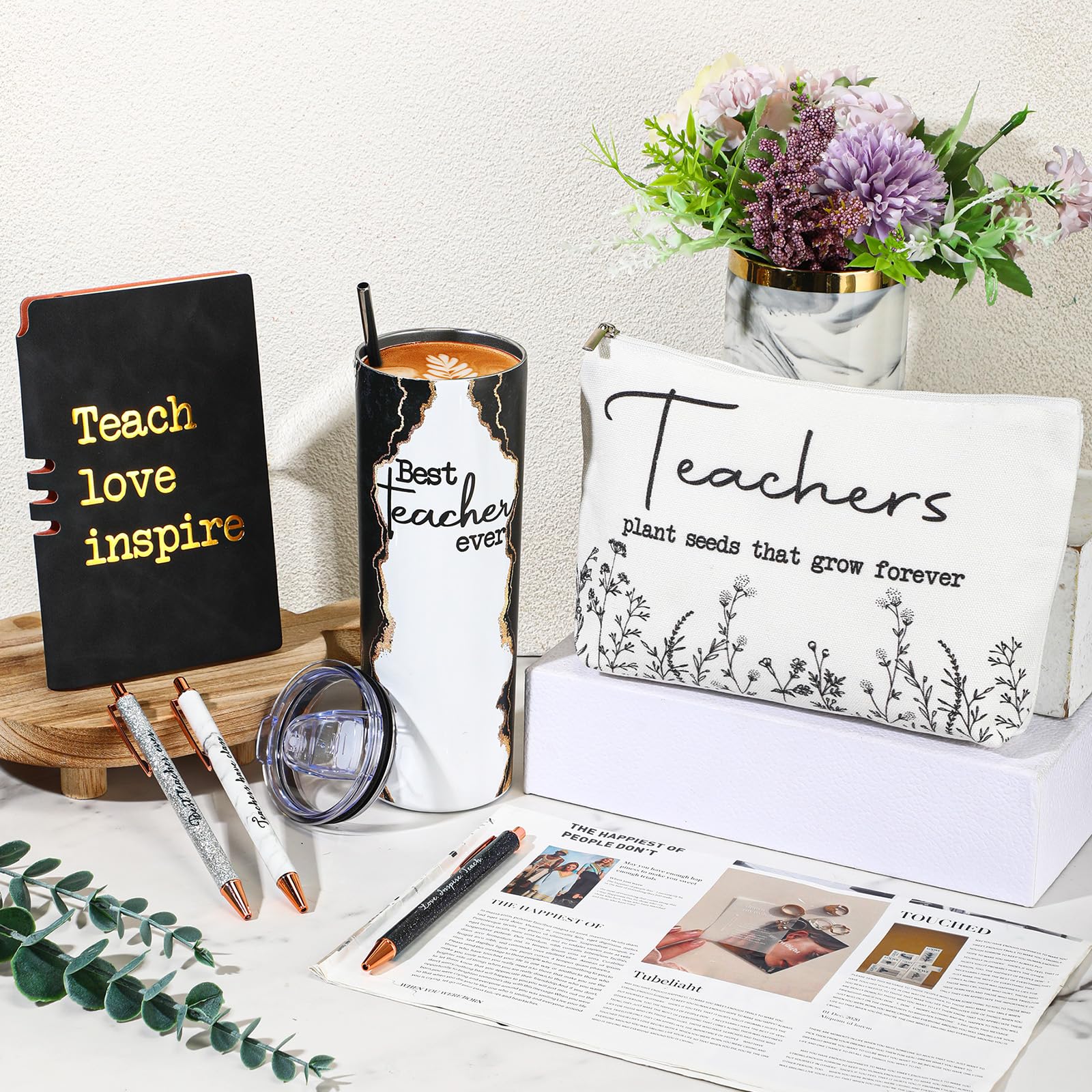 Domensi 6 Pcs Teacher Appreciation Gift Set Back To School Gifts For Women Thank You Gifts Teacher Week Gift 20 Oz Marble Sign T