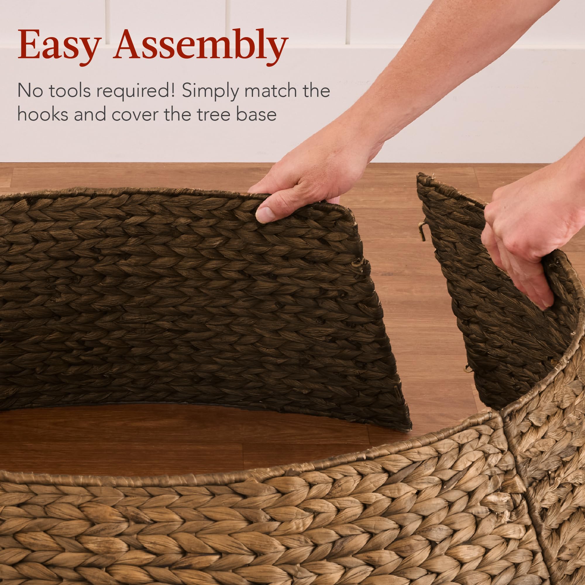 Best Choice Products 42in Christmas Tree Collar, Woven Hyacinth 4-Piece Holiday Rattan Tree Skirt Accessory for Home w/Cord Cut-