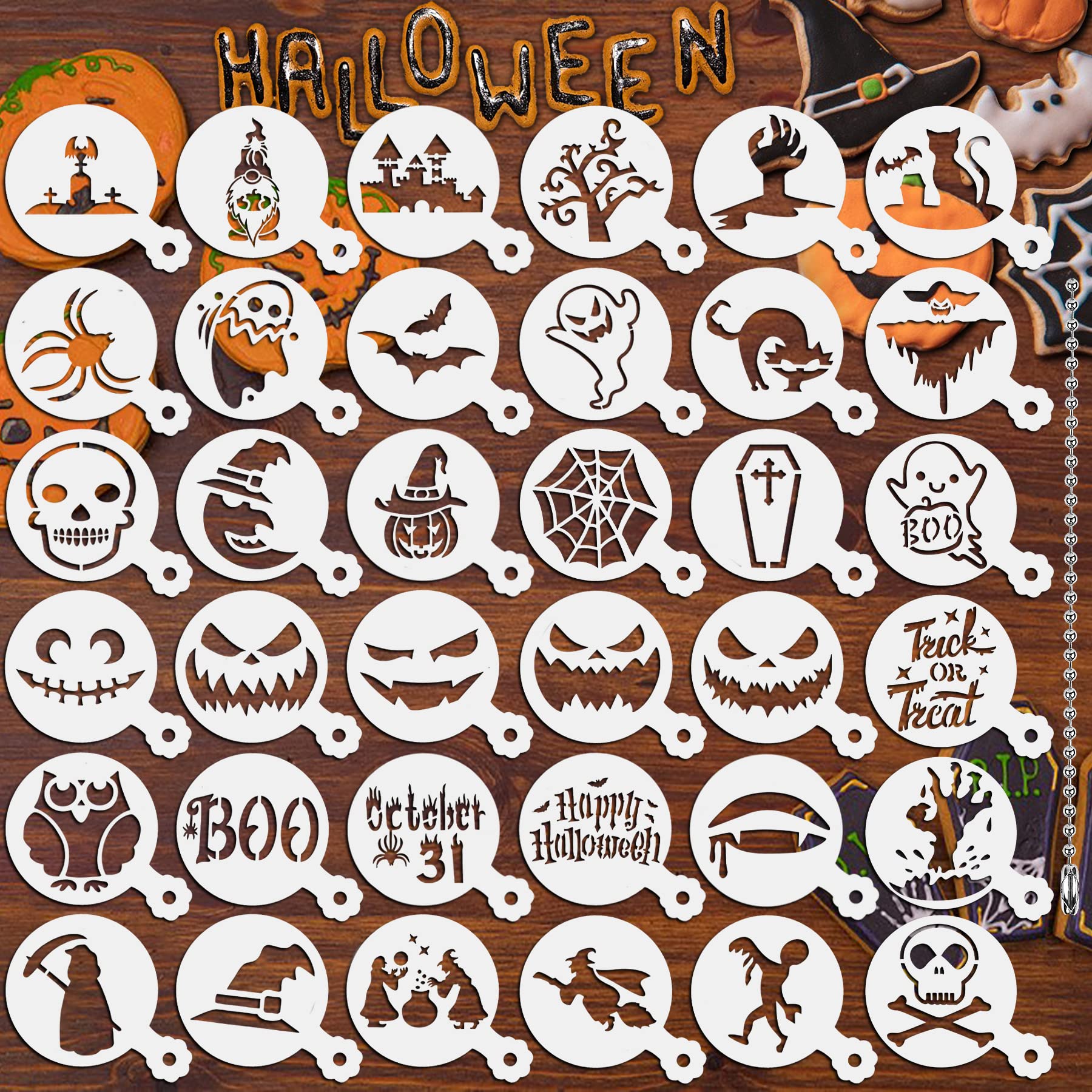 Julbear 36 Pieces Reusable Halloween Cake Cookie Stencils Templates Mold Tools For Cookies Diy Holiday Baking Painting Dessert C