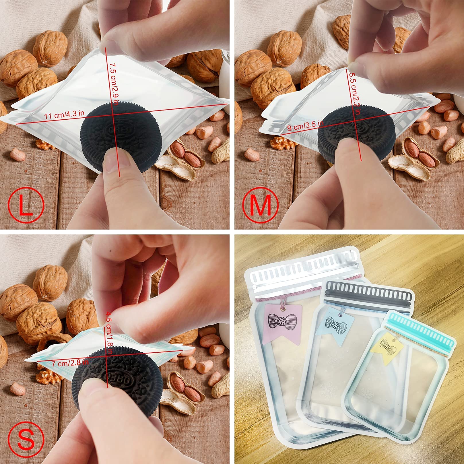 Enkrio 45Pcs Mason Jar Zipper Bags Resuable Snack Bags Portable Food Storage Snack Zipper Bags For Kitchen Travel Camping Picnic