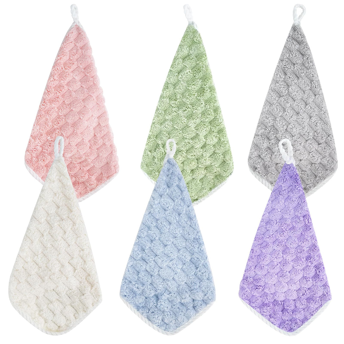 Fhdusryo 6Pcs Hanging Hand Dry Towels, Square Microfiber Hand Towels With Hanging Loop, Super Absorbent Soft Small Hanging Towel