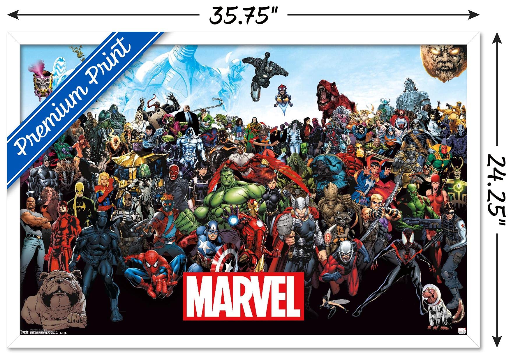 Trends International Marvel Comics - The Marvel Lineup Wall Poster, 22.37'' X 34.00'', White Framed Version