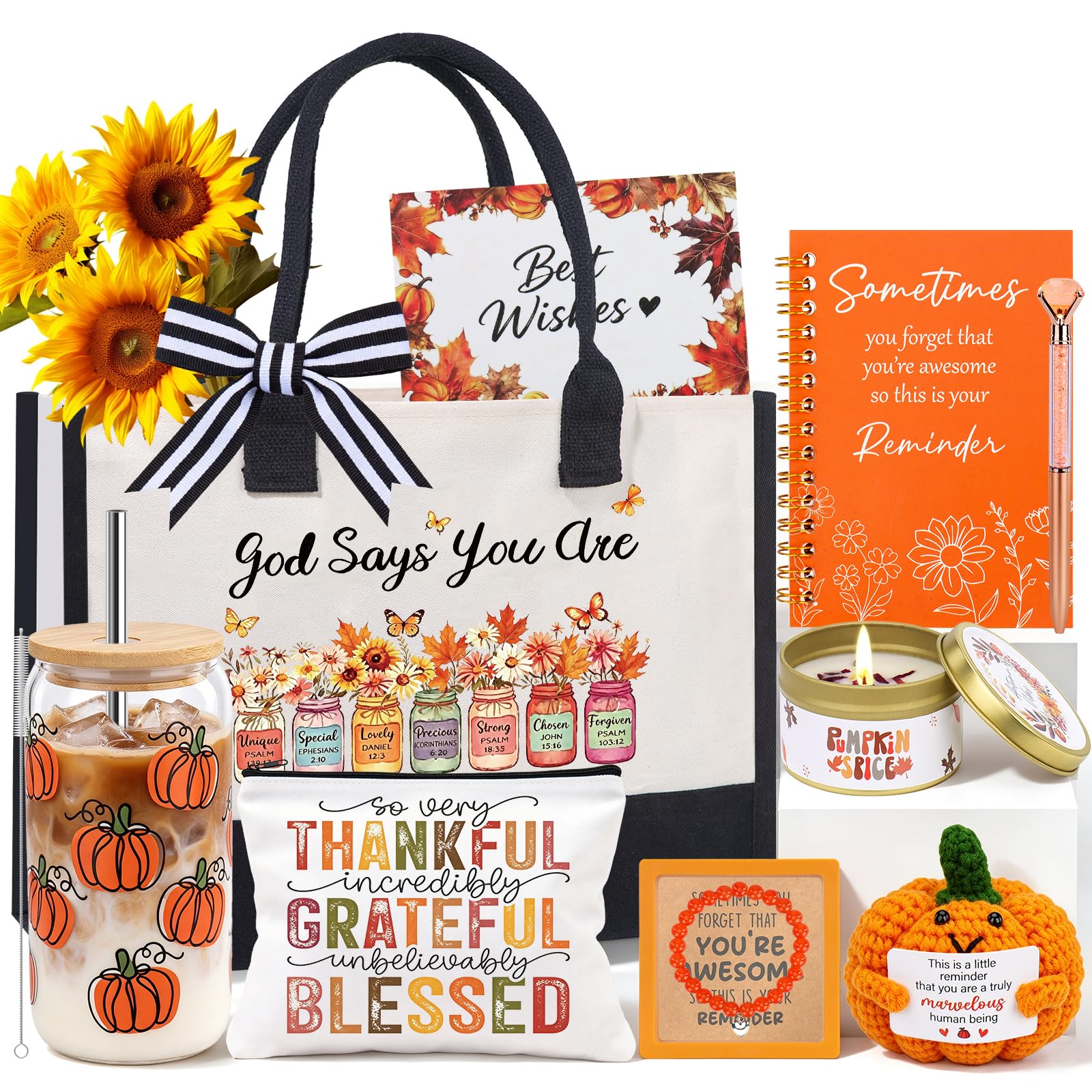 Fall Gift Basket for Women, Orange Pumpkin Gifts for Woman, Get Well Soon