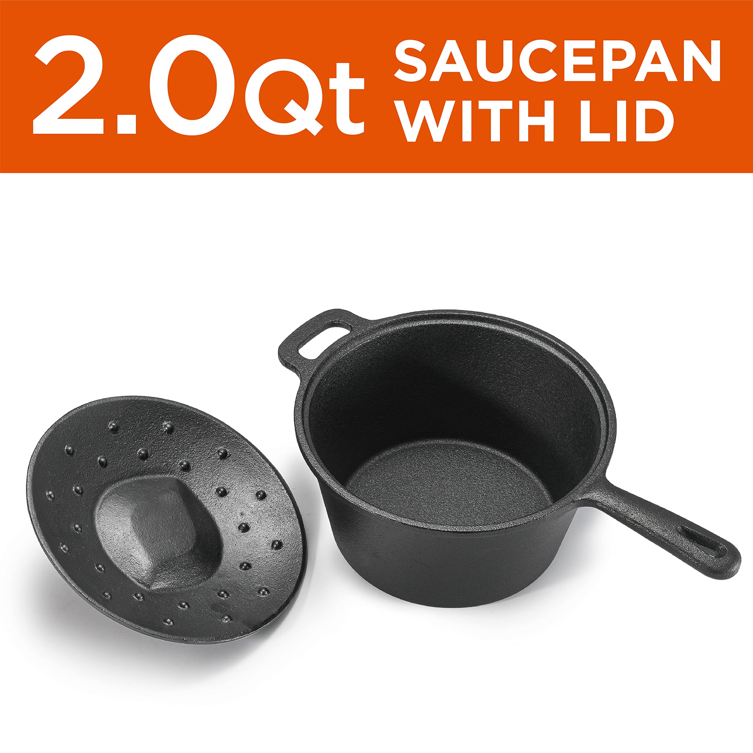 Commercial Chef 2 Quart Cast Iron Saucepan, Dutch Oven Cast Iron Saucepan With Lid And Looped Handle, Camping Cookware & Sauce P