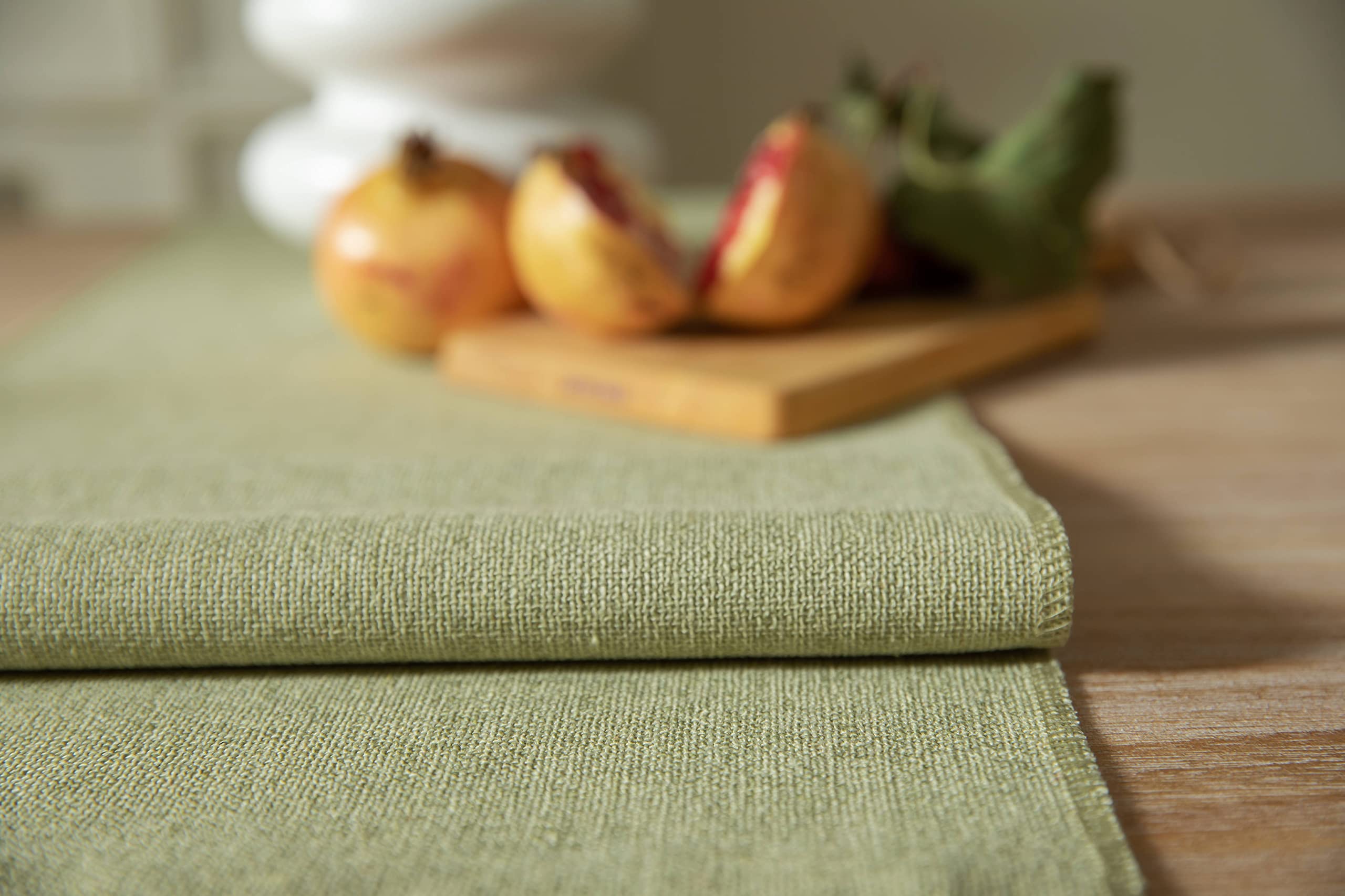 Zeemart Sage Green Table Runners 60 Inches Long, Burlap Linen Style Rustic Farmhouse Table Runner, Boho Woven Dining Table Runne