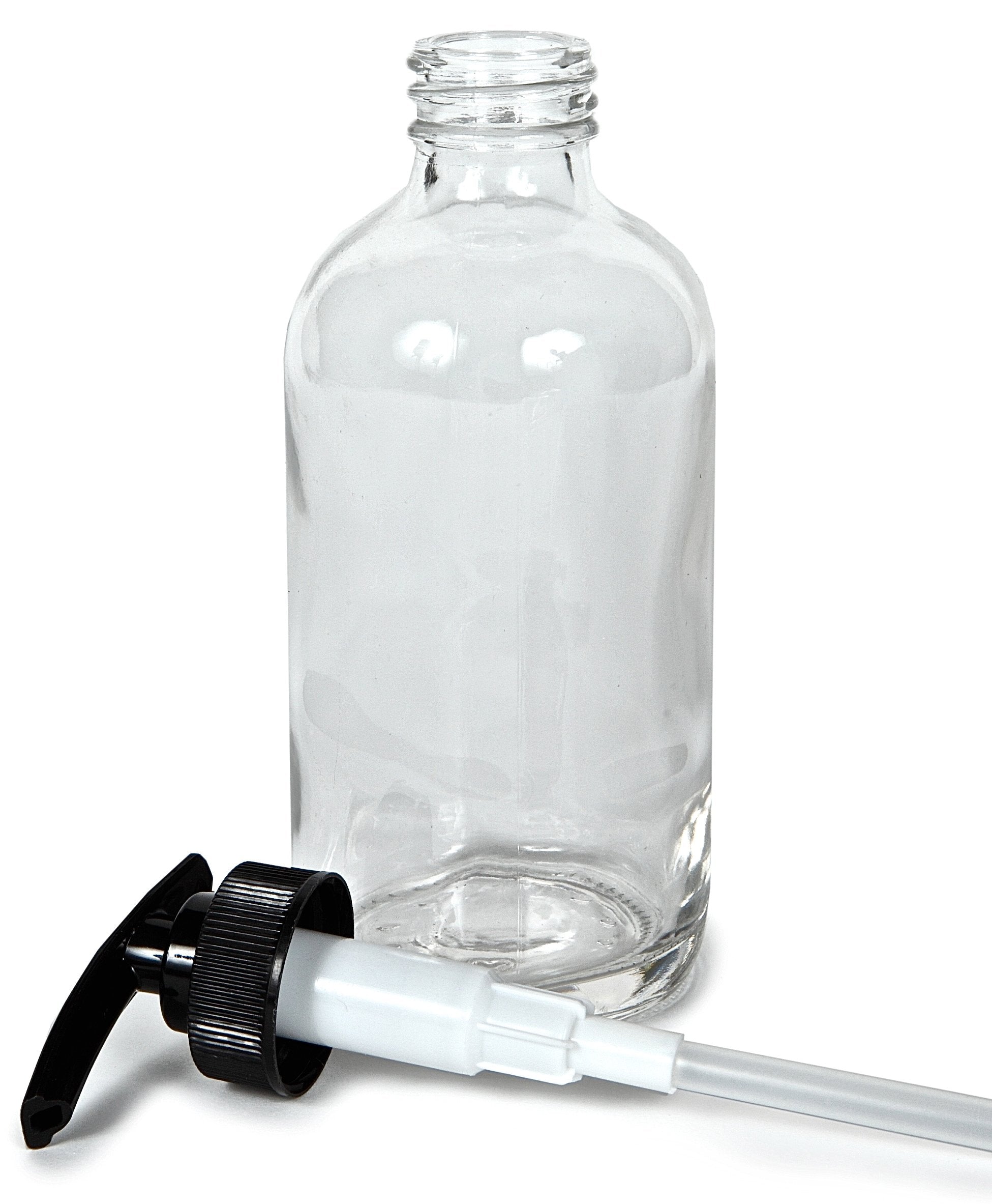 Vivaplex, 4, Large, 8 Oz, Empty, Clear Glass Bottles With Black Lotion Pumps