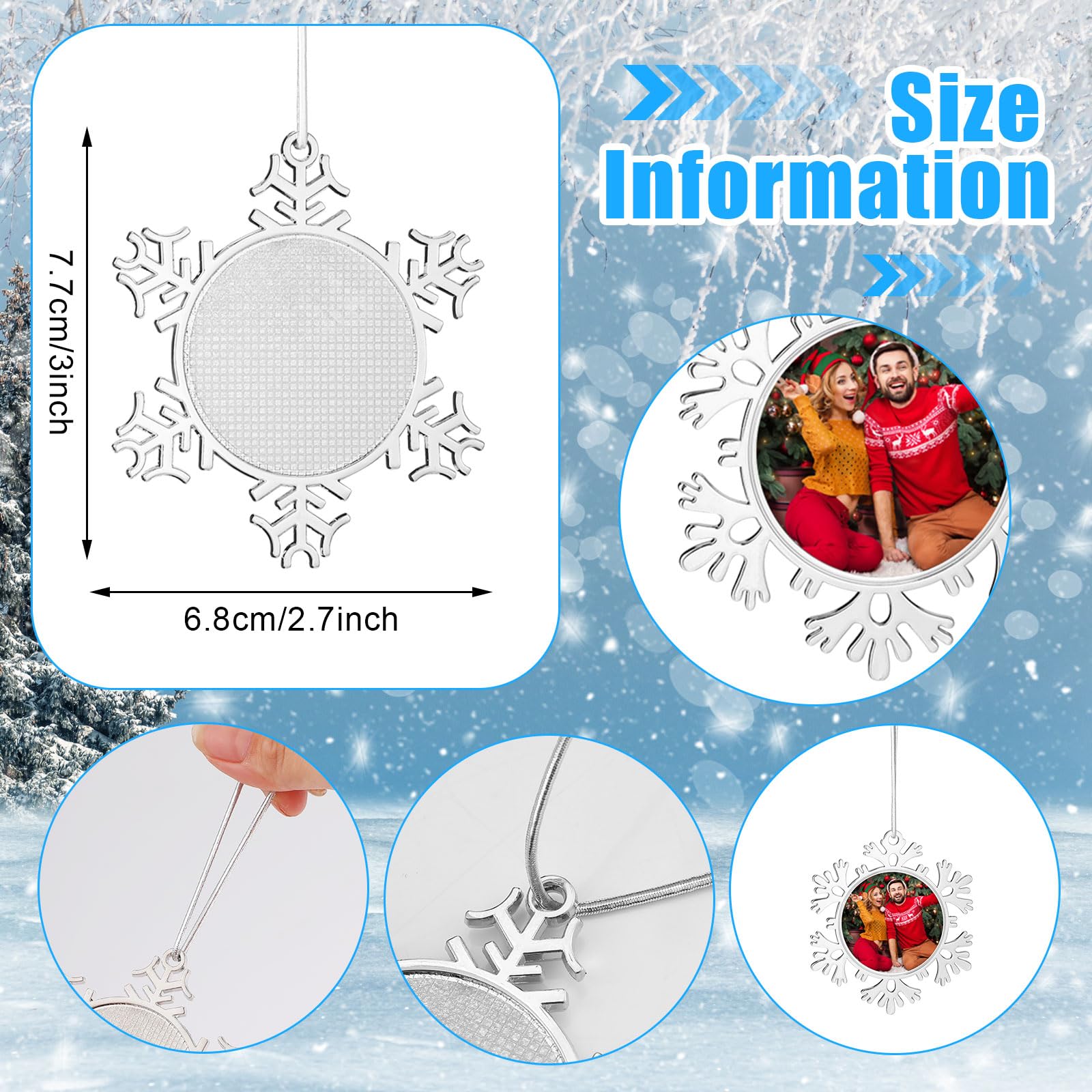 Soaoo 12 Pcs 2025 Metal Christmas Photo Frame Ornament Bulk Silver Snowflake Tree Picture Frame Ornament Double-Sided for Christ
