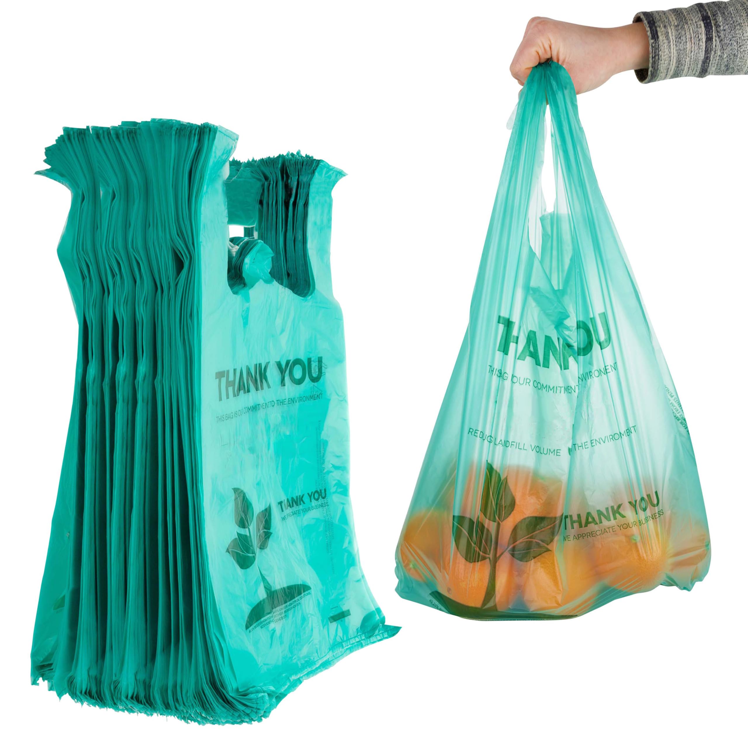 Stock Your Home Eco Grocery Bags Disposable (200 Pack) TShirt Thank You Bag with Handles for Supermarket, Groceries, Produce, S