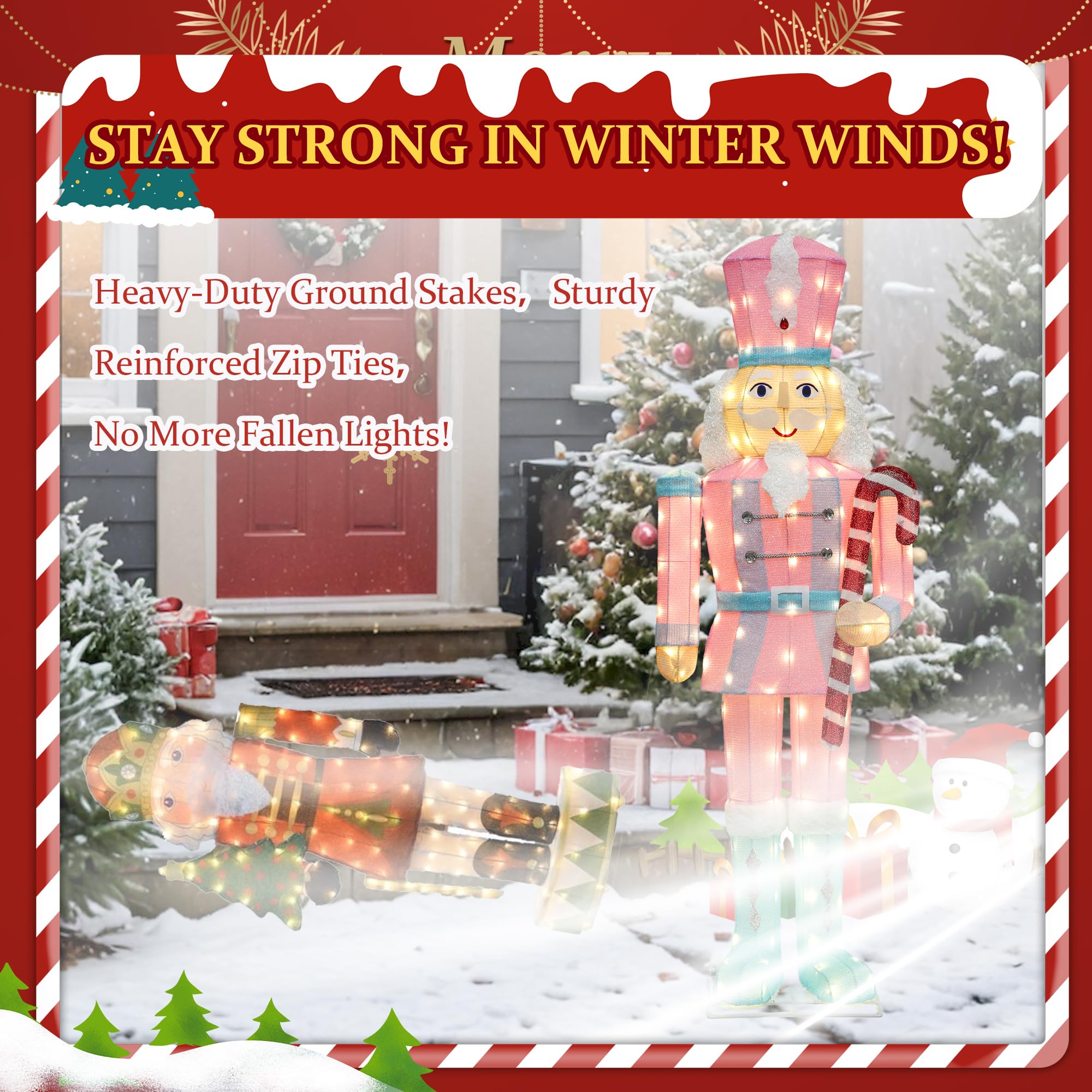 Starfree 61-Inch Lighted Nutcracker Christmas Decor - Pink Metal Outdoor Decoration with LEDs for Yard, Porch, Lawn - Model REARO10LA1FA