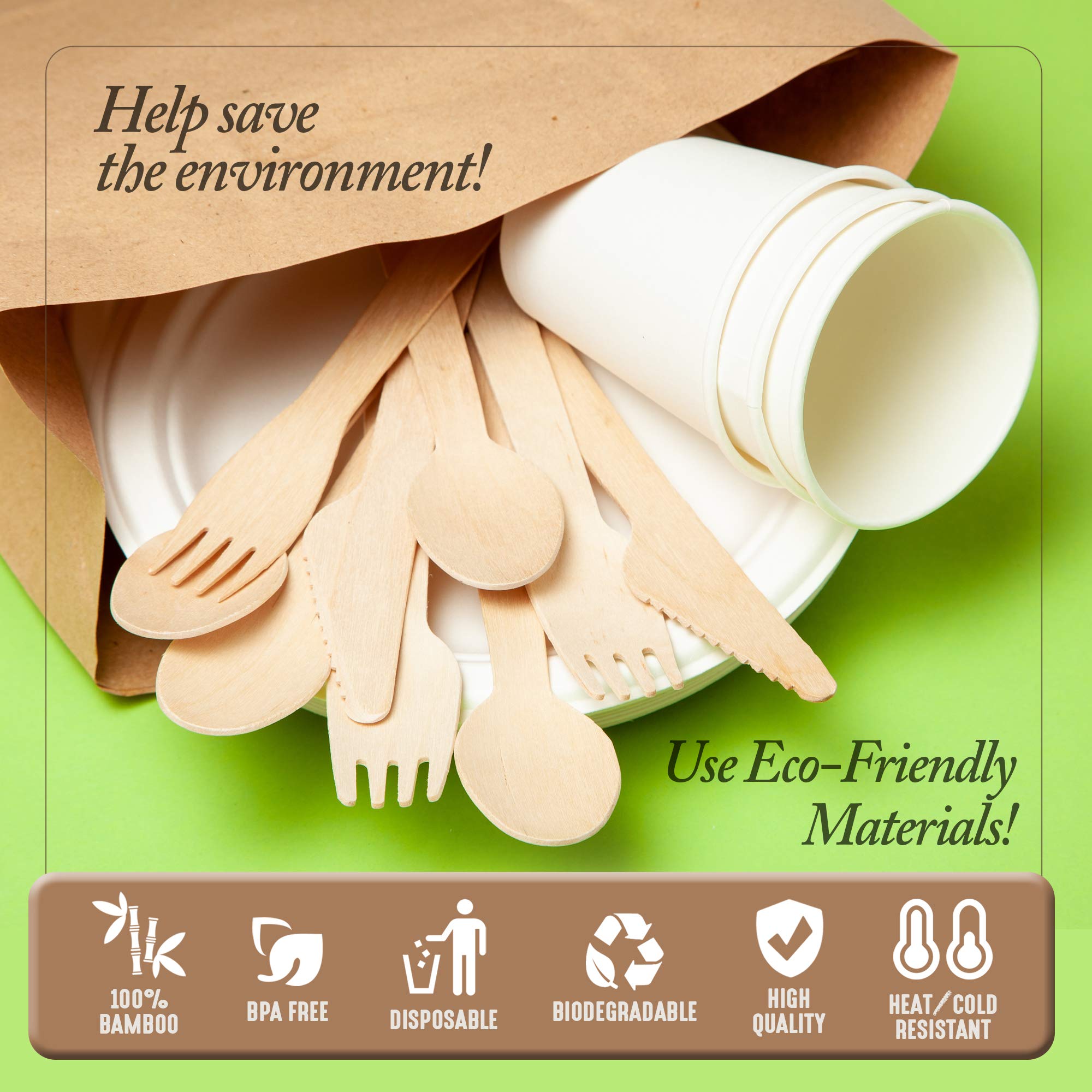 Matana - 100% Natural Disposable Bamboo Wooden Spoons 5.5'' Inch (200 Pack) - Compostable Cutlery, Biodegradable Utensils For Ga