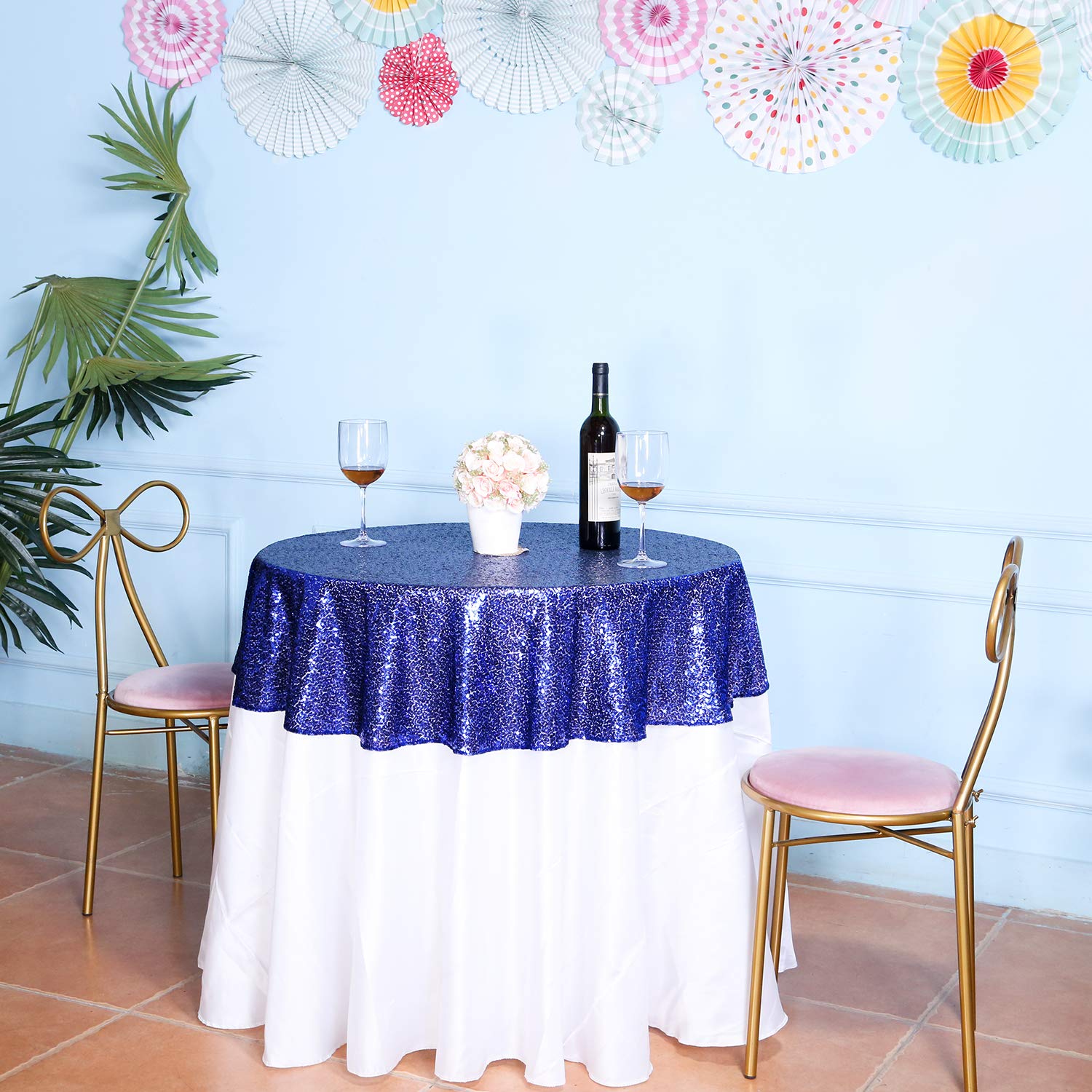 Eternal Beauty Navy Blue 48'' Round Sequin Tablecloth- Sparkly Sequin Overlay For Wedding Party/Dessert Table/Christmas Decorati