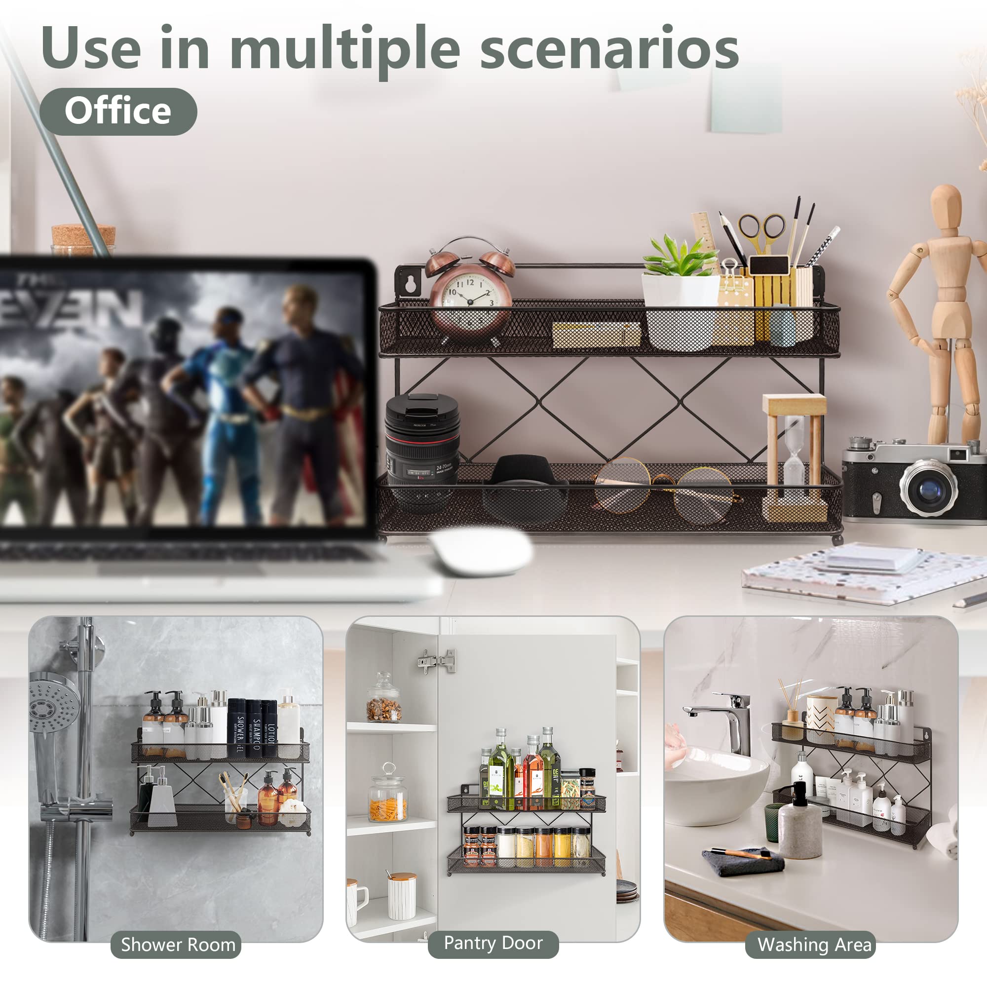 Megier 2 Tier Metal Kitchen Counter-top or Wall Mount Spice Rack, Jars Storage Organizer, Cabinet Holder, spice seasoning organi