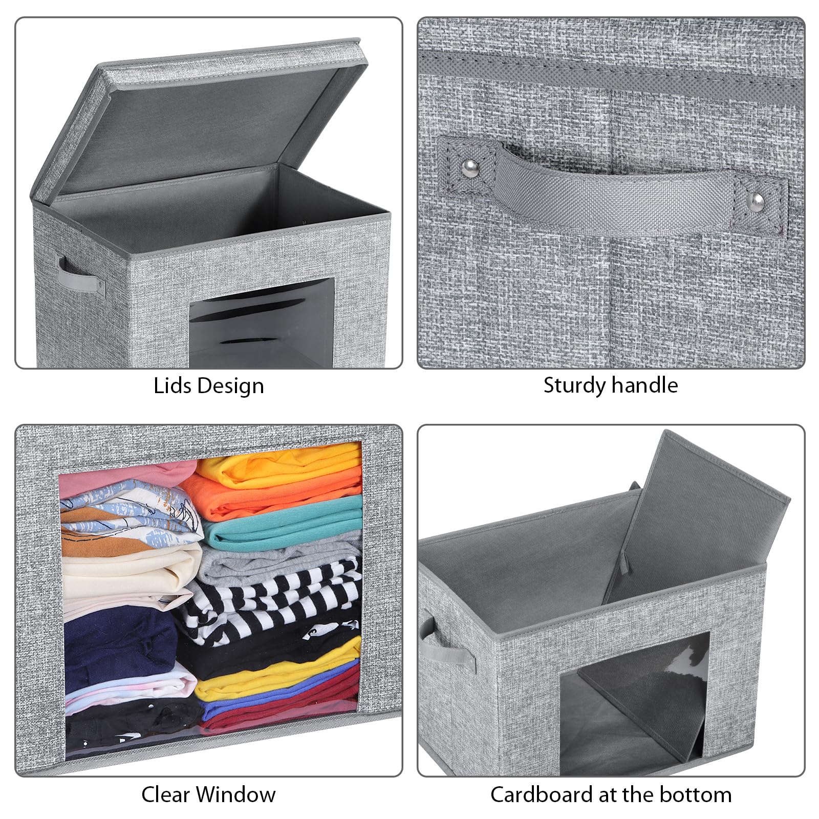 Univivi Collapsible Storage Boxes With Lids, Decorative Storage Bins [4-Pack] Foldable Storage Cubes Organizer Containers Organi