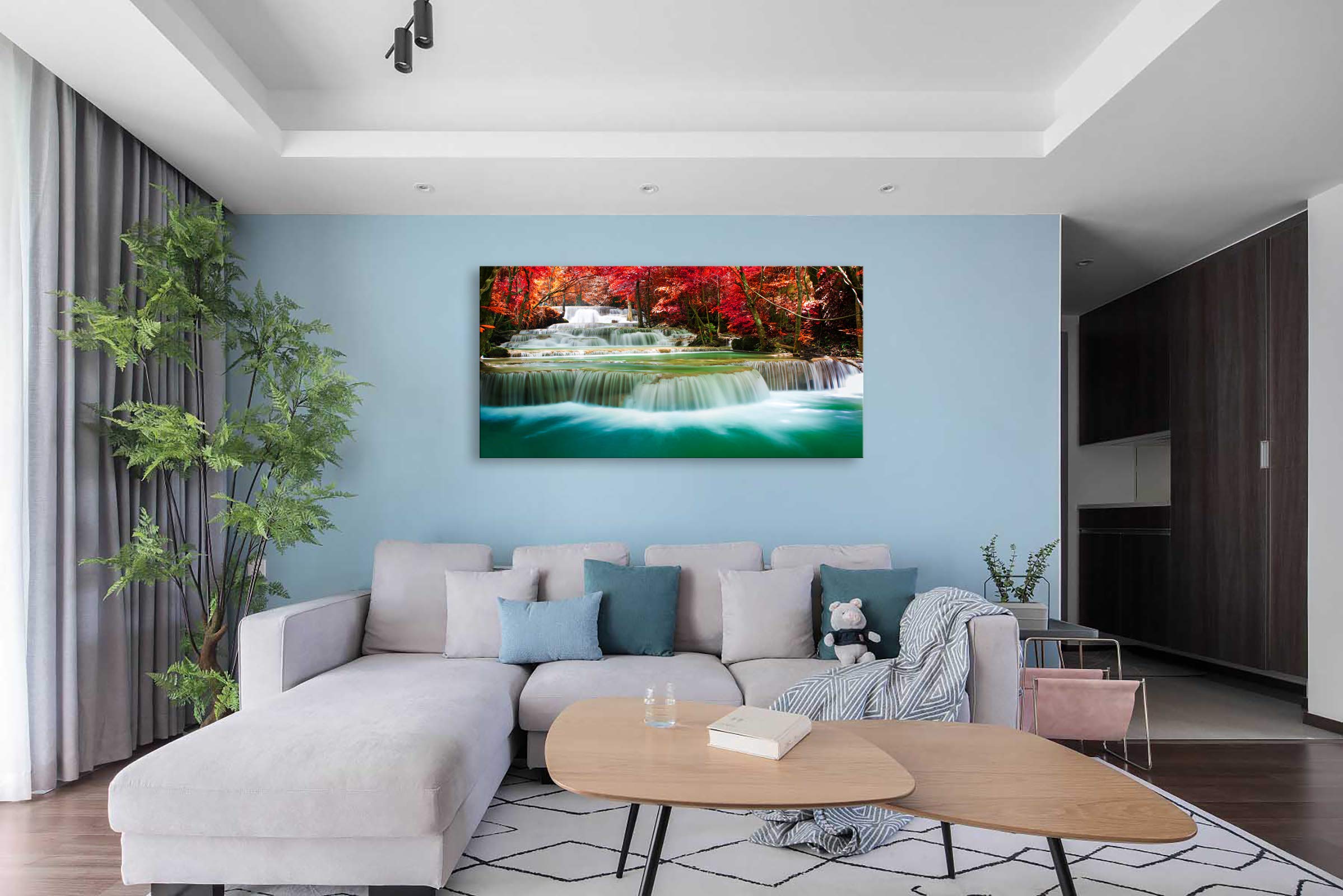 Cao Gen Decor Art-S05175 Wall Art 1 Pieces Waterfall Canvas Print Landscape Paintings Framed Red Trees Forest Canvas Falls Picture for Bedroom Living Room Office kitchen Home Decor Ready to Hang