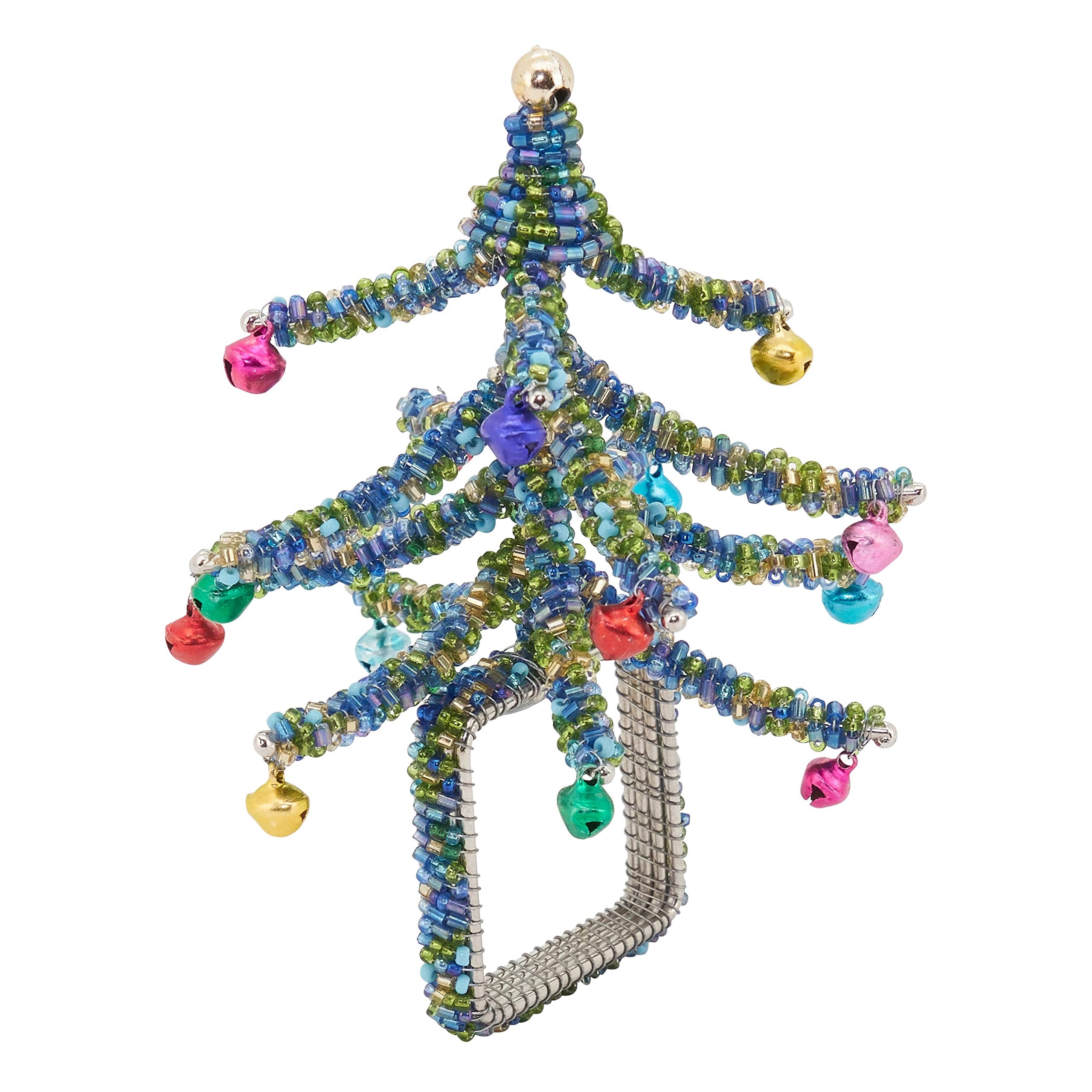 'Saro Lifestyle Collection Beaded Christmas Tree Napkin Rings (Set Of 4), Size: 1.5''''X1.5'''', Blue'' (Nr423.Bl)