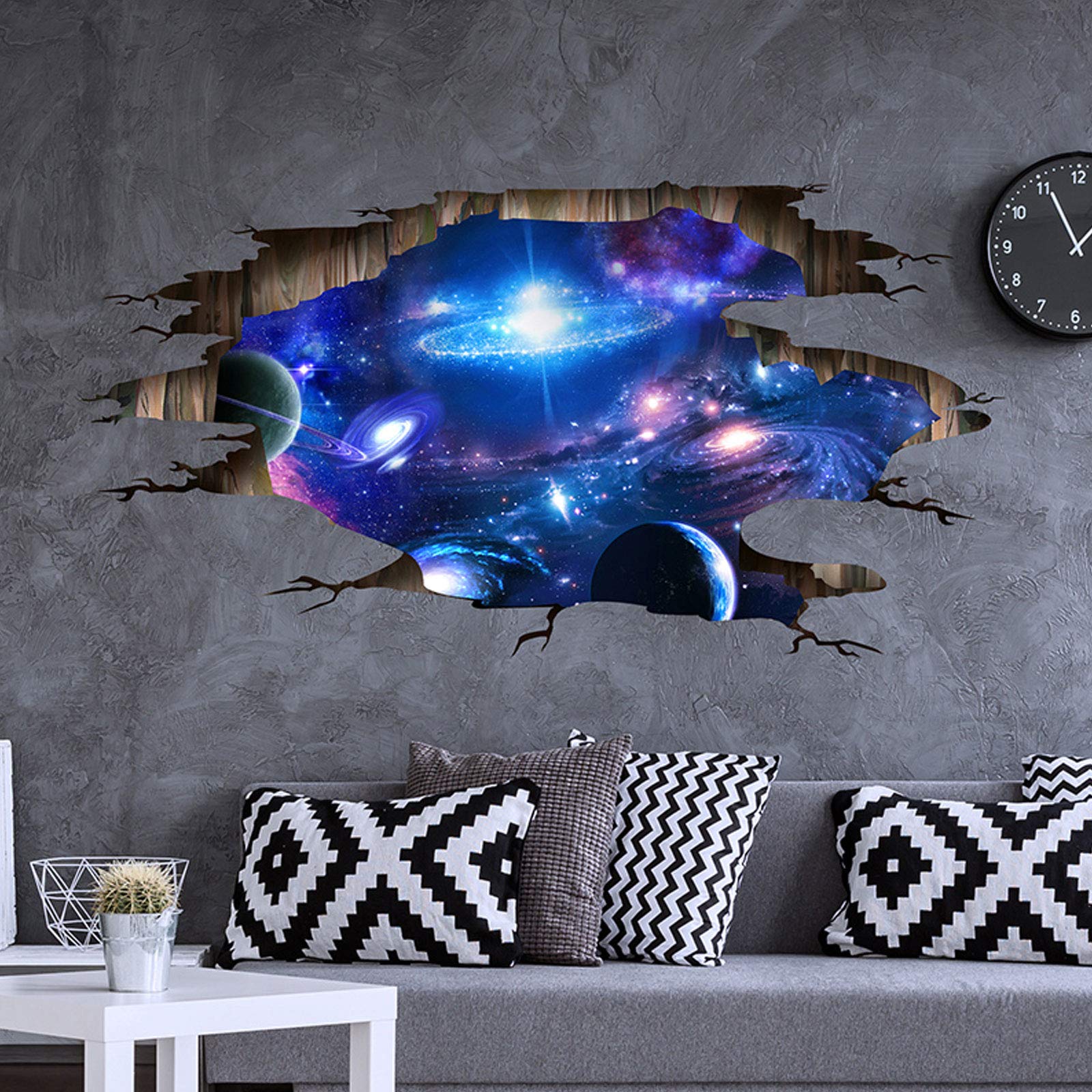 Miniduo 3D Blue Universe Galaxy Home Wall Decor Removable Outer Space Planet Galaxy Art Wall Murals Window Wall Stickers The Mys