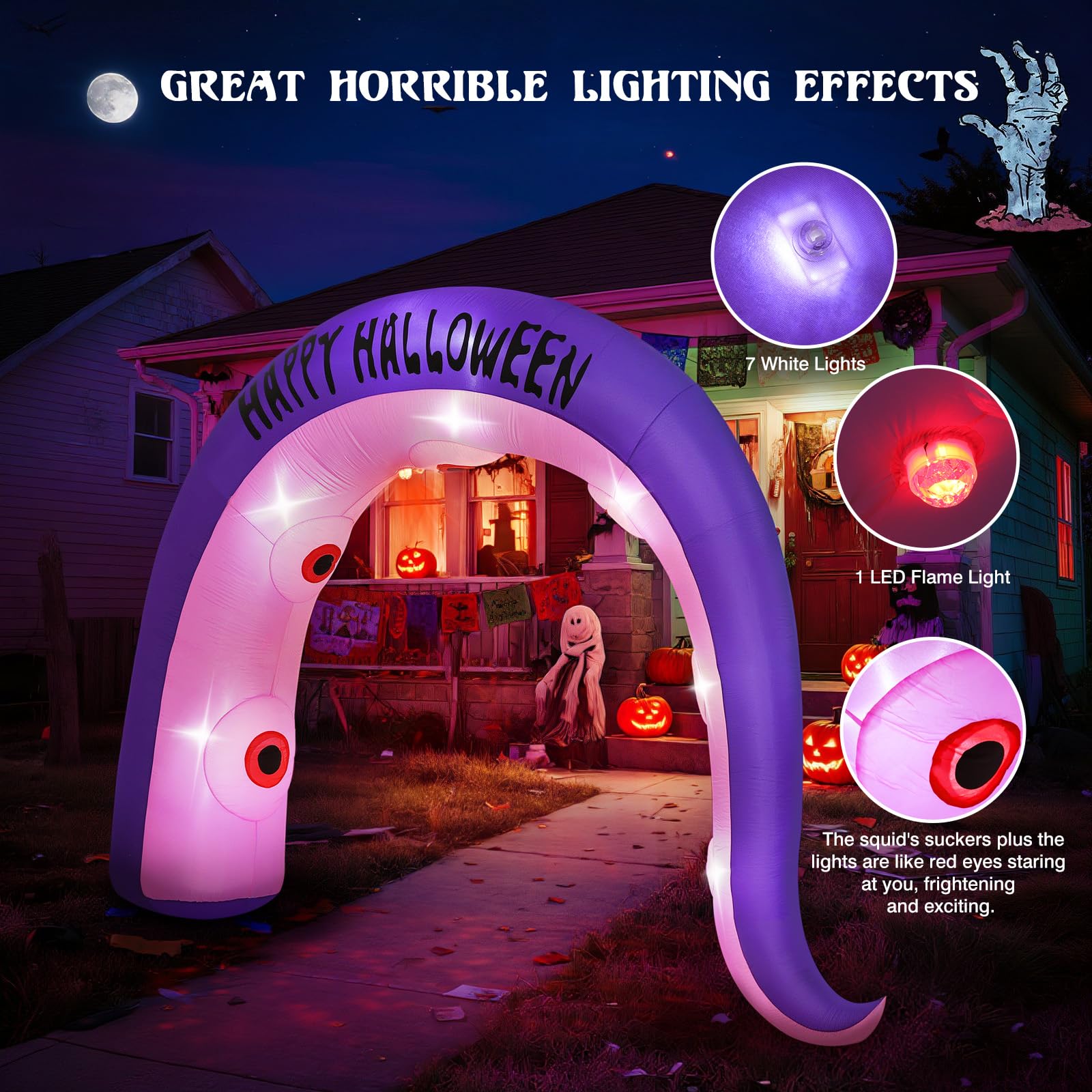 Lewondr 8.5FT Halloween Inflatables Arch Outdoor Decorations Giant Octopus Tentacles, Blow Up Yard Decoration with 8 LED Lights,