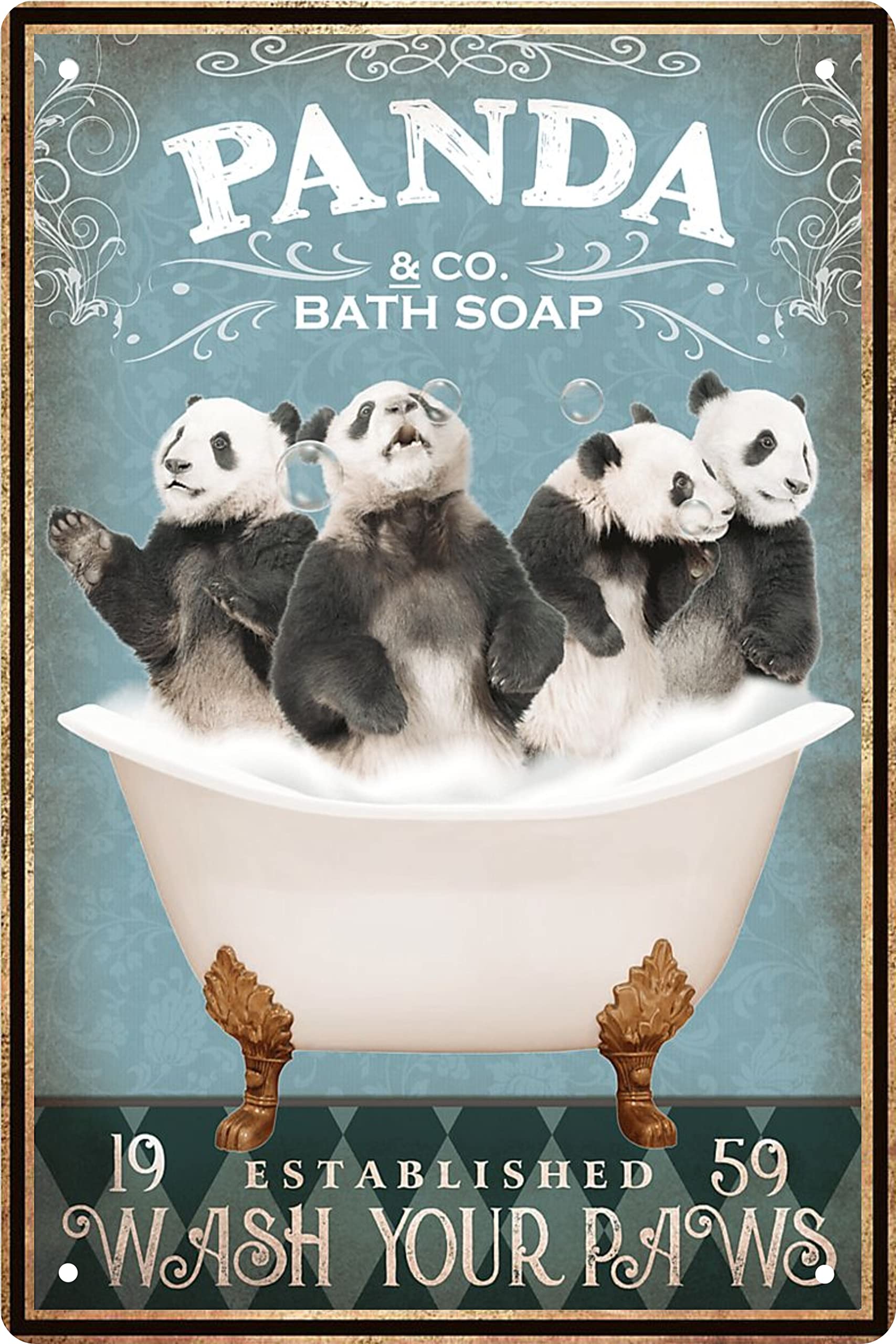 Funny Panda Decor Vintage Bathroom And Bathtub Metal Tin Sign Decor Panda Pet Lovers Gift Farm Home Bar Bathroom Man Cave Retro