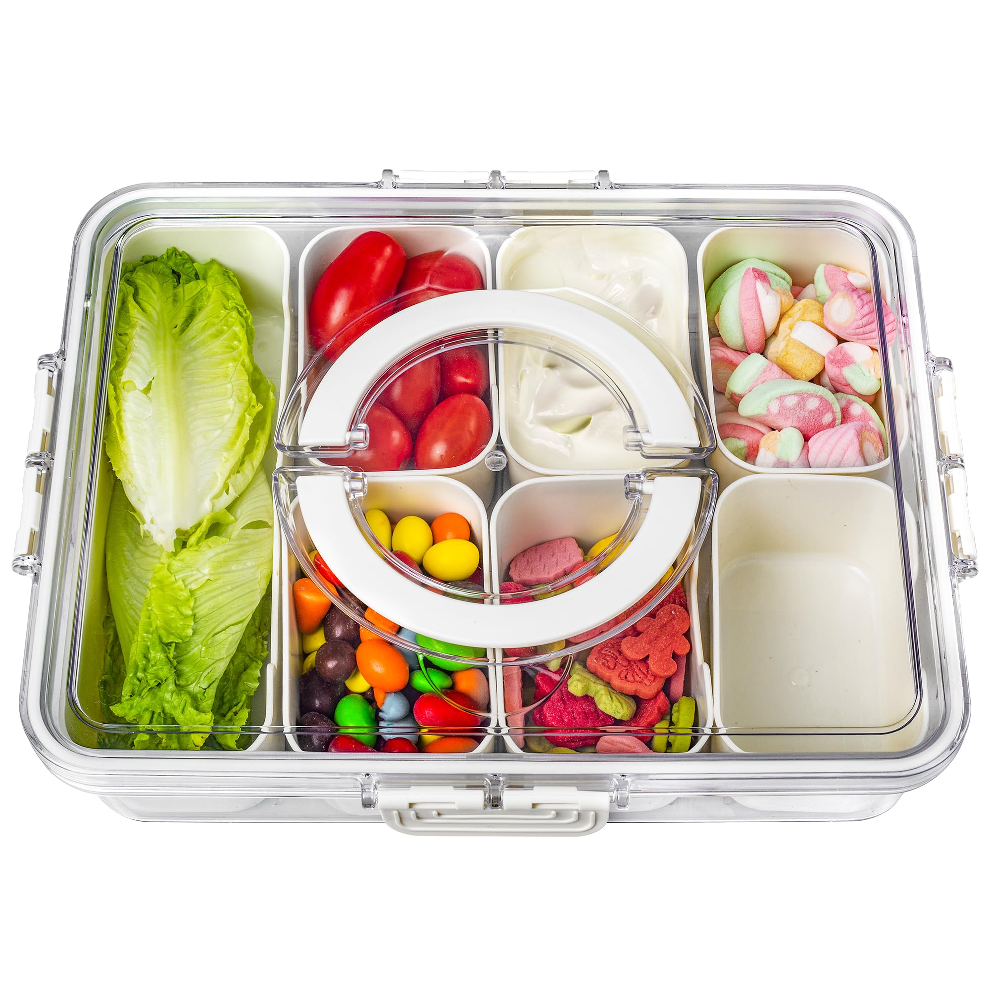 Bandesun Divided Serving Tray with Lid and Handle - Snackle Box Charcuterie Container for Portable Snack Platters - Ideal for Pa