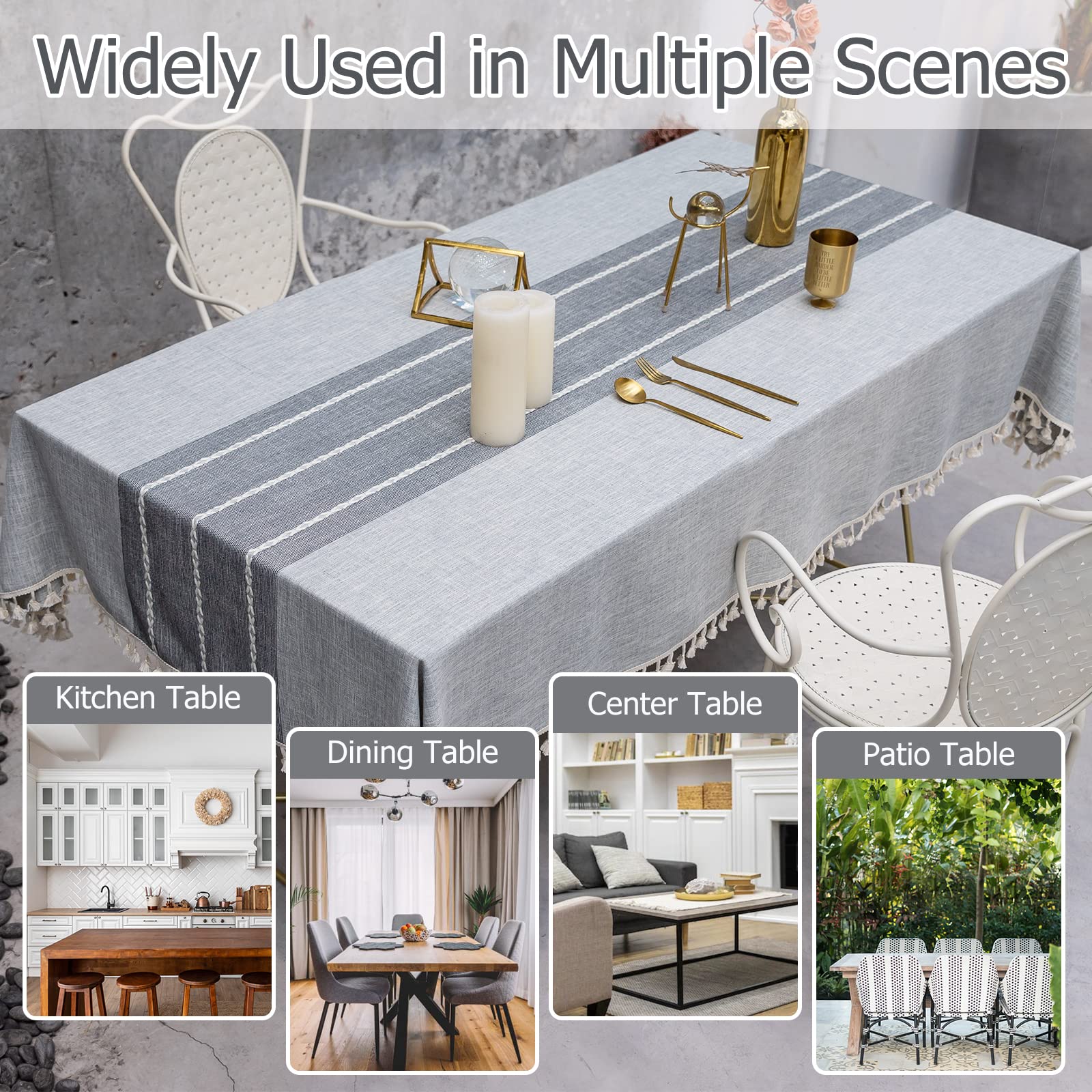 Tewene Tablecloth, Rectangle Table Cloth Linen Wrinkle Free Anti-Fading Tablecloths Washable Dust-Proof Table Cover For Kitchen