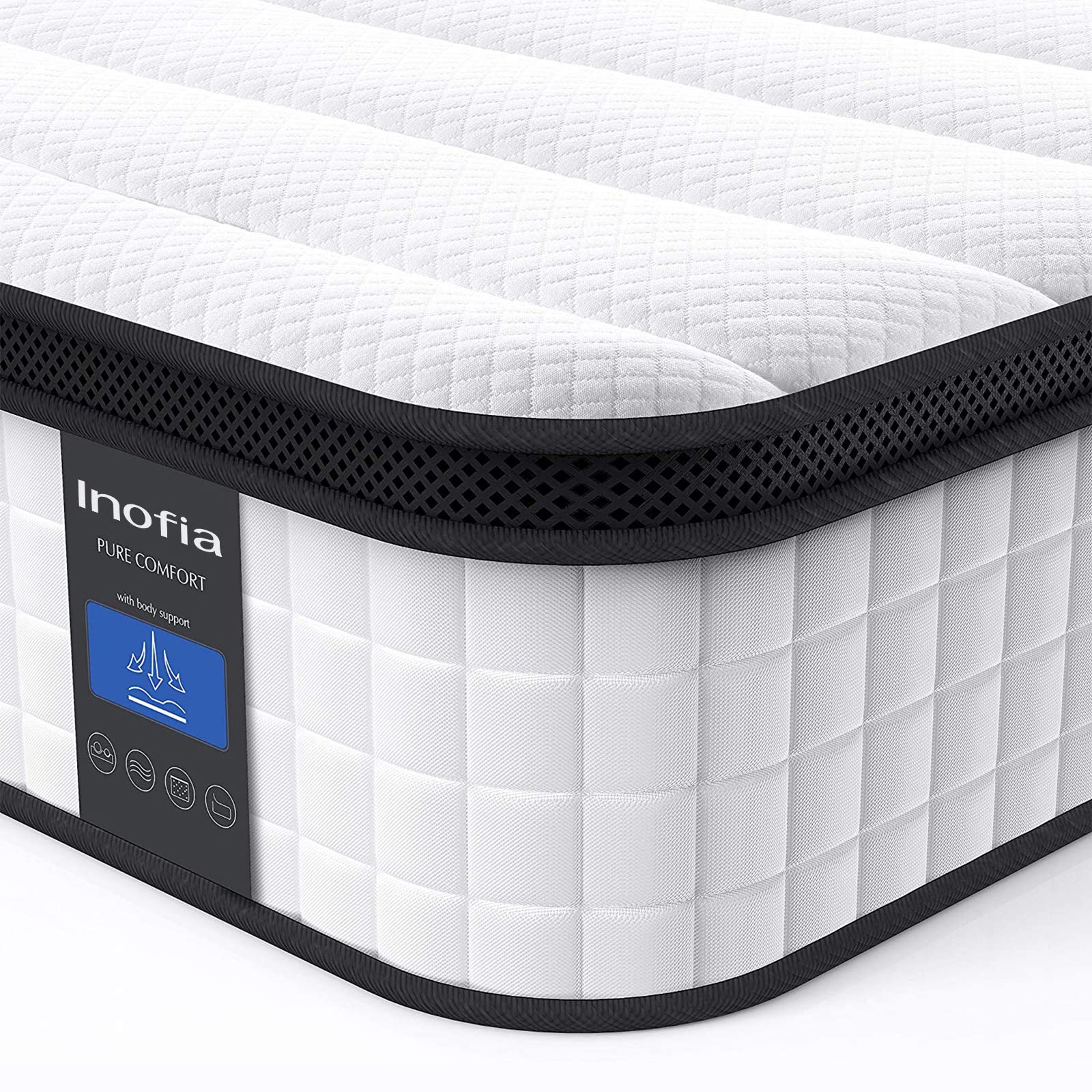 Inofia Twin Xl Mattress, 10 Inch Hybrid Innerspring Single Mattress In A Box, Cool Bed With Breathable Soft Knitted Fabric Cover