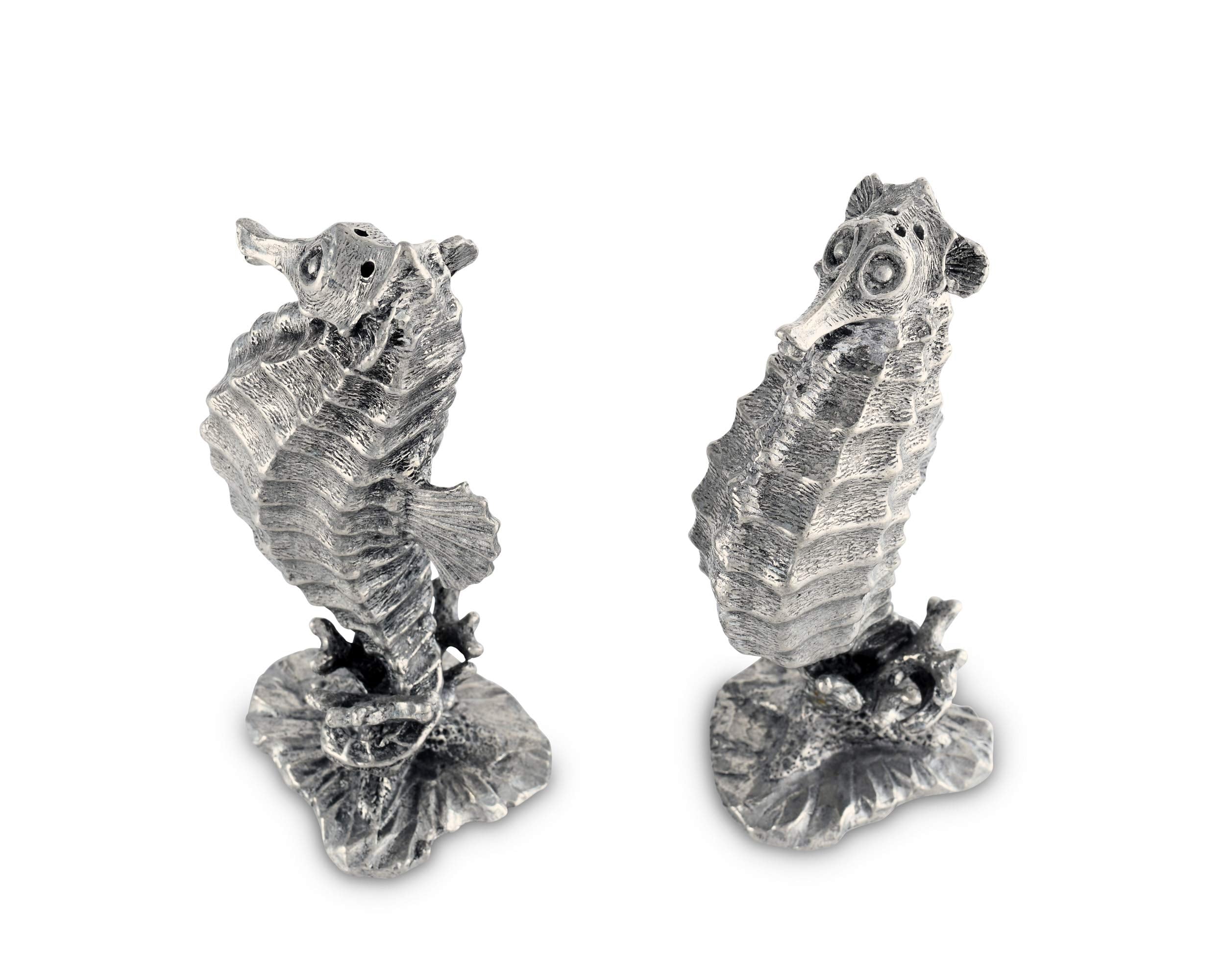 Vagabond House Pewter Metal Nautical/Ocean Seahorse Salt And Pepper Shaker Set 4.5 Inch Tall