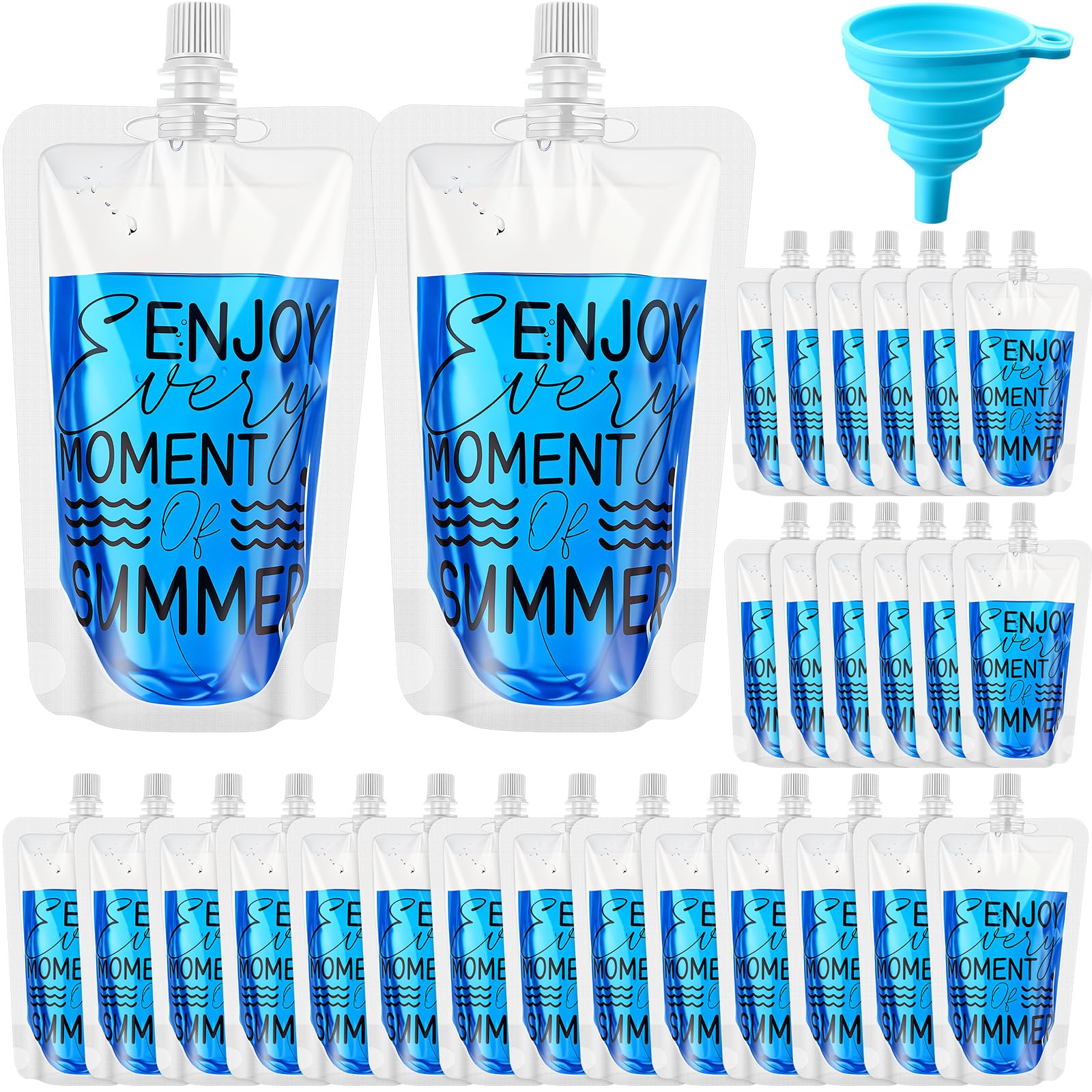 Patelai 300 Pcs Enjoy Summer Drink Pouches, 8 oz Plastic Flasks with Funnel