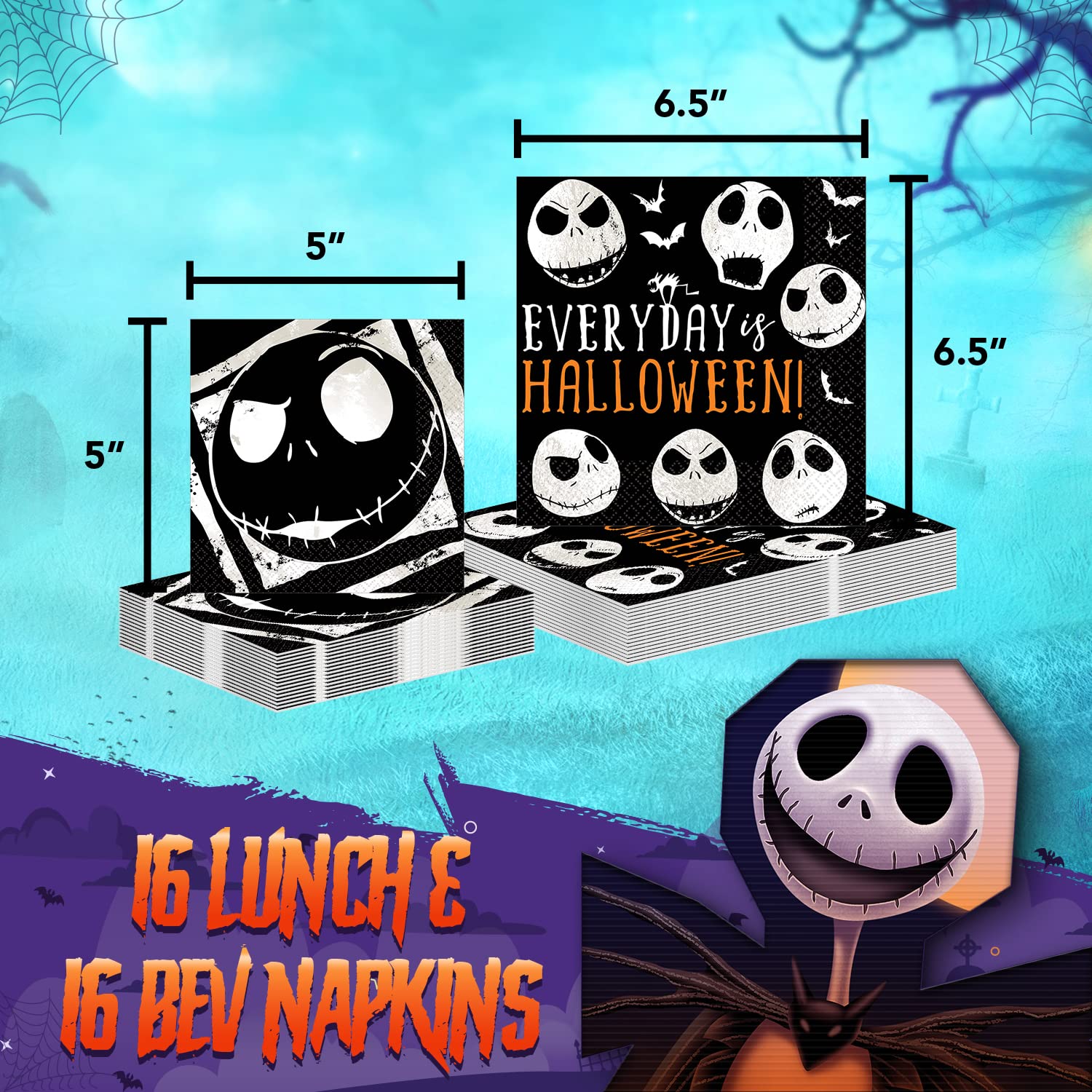 Amscan Nightmare Before Christmas Dinnerware Bundle Set - Dinner Plates 9'', Luncheon & Beverage Napkins - Halloween Birthday Pa