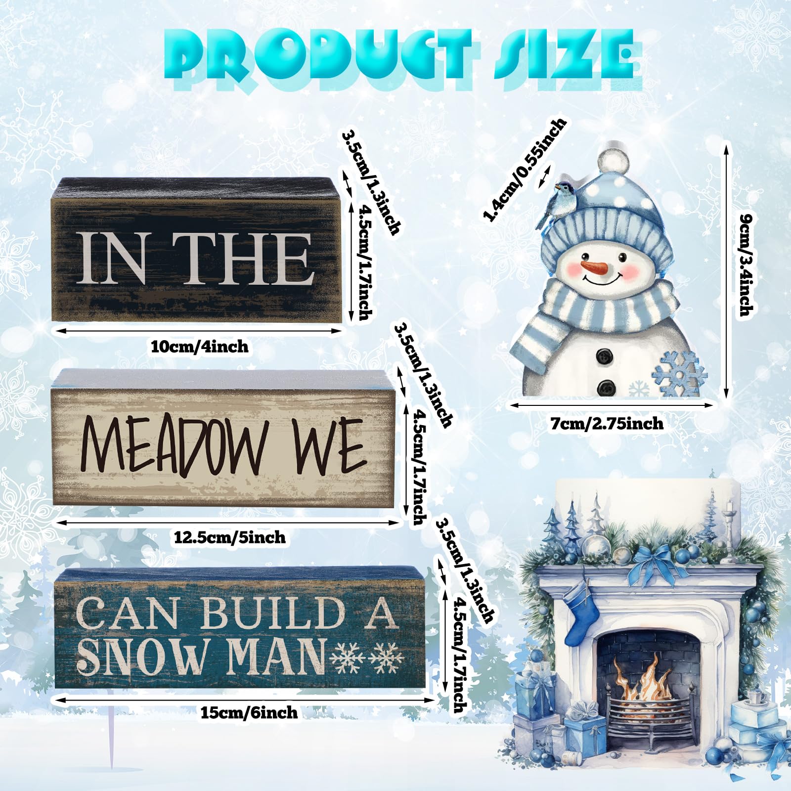 Yuntau 4 Pcs Christmas Table Decorations Wooden Snowman Winter Tiered Tray Decor Rustic Block Signs Gift Farmhouse Christmas Cen