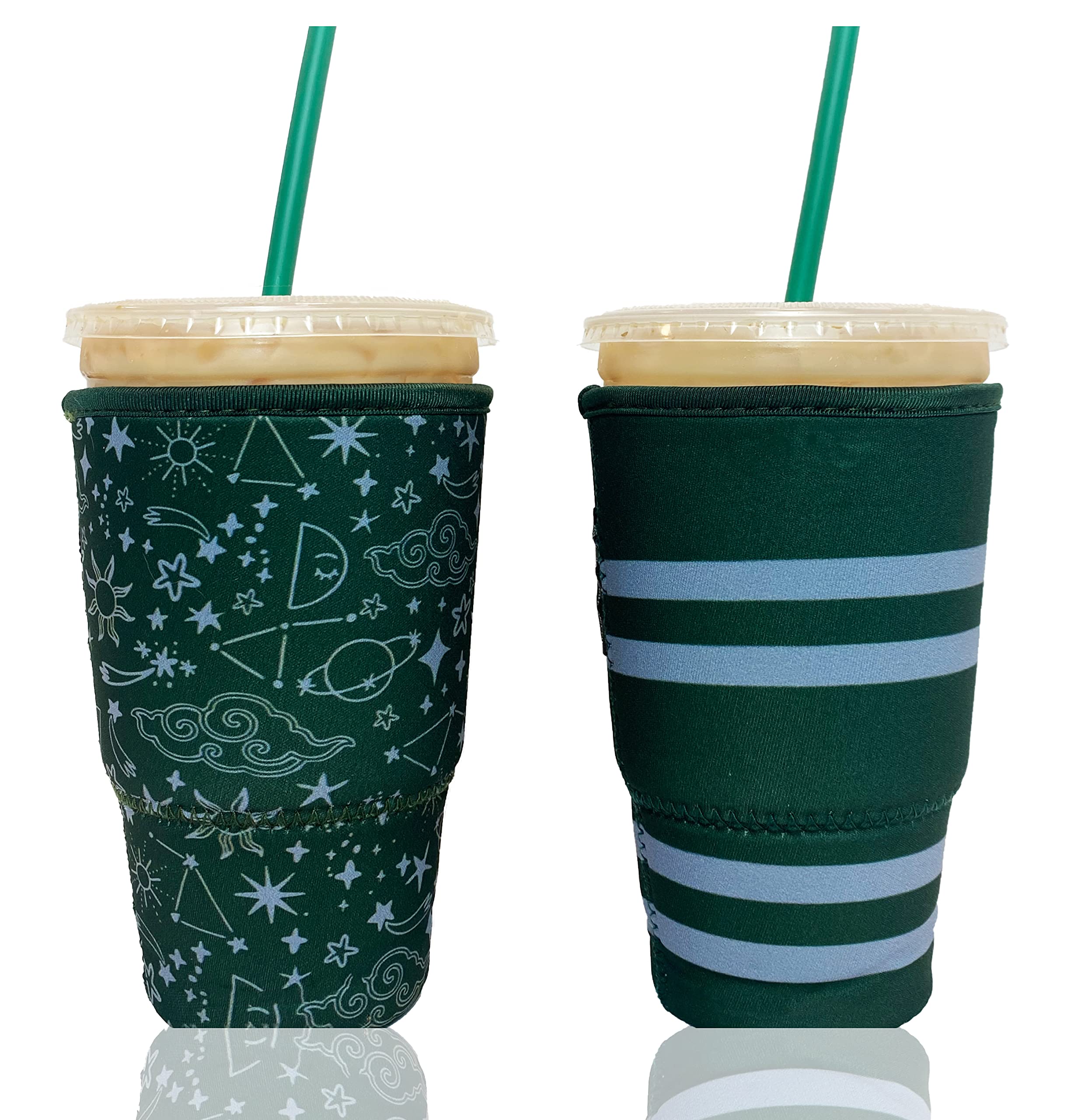 Baxendale And Co Reusable Neoprene Insulator Sleeves For Large Sized Iced Coffee And Cold Drink Cups (2 Pk Large 32Oz, Green Wan