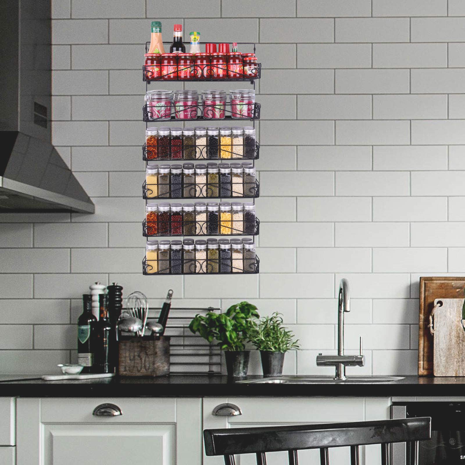 SWOMMOLY Wall Mount Spice Rack, 6 Pack Large-capacity Spice Racks, Stackable Foldable Spice Cans Organizer Shelf, Black