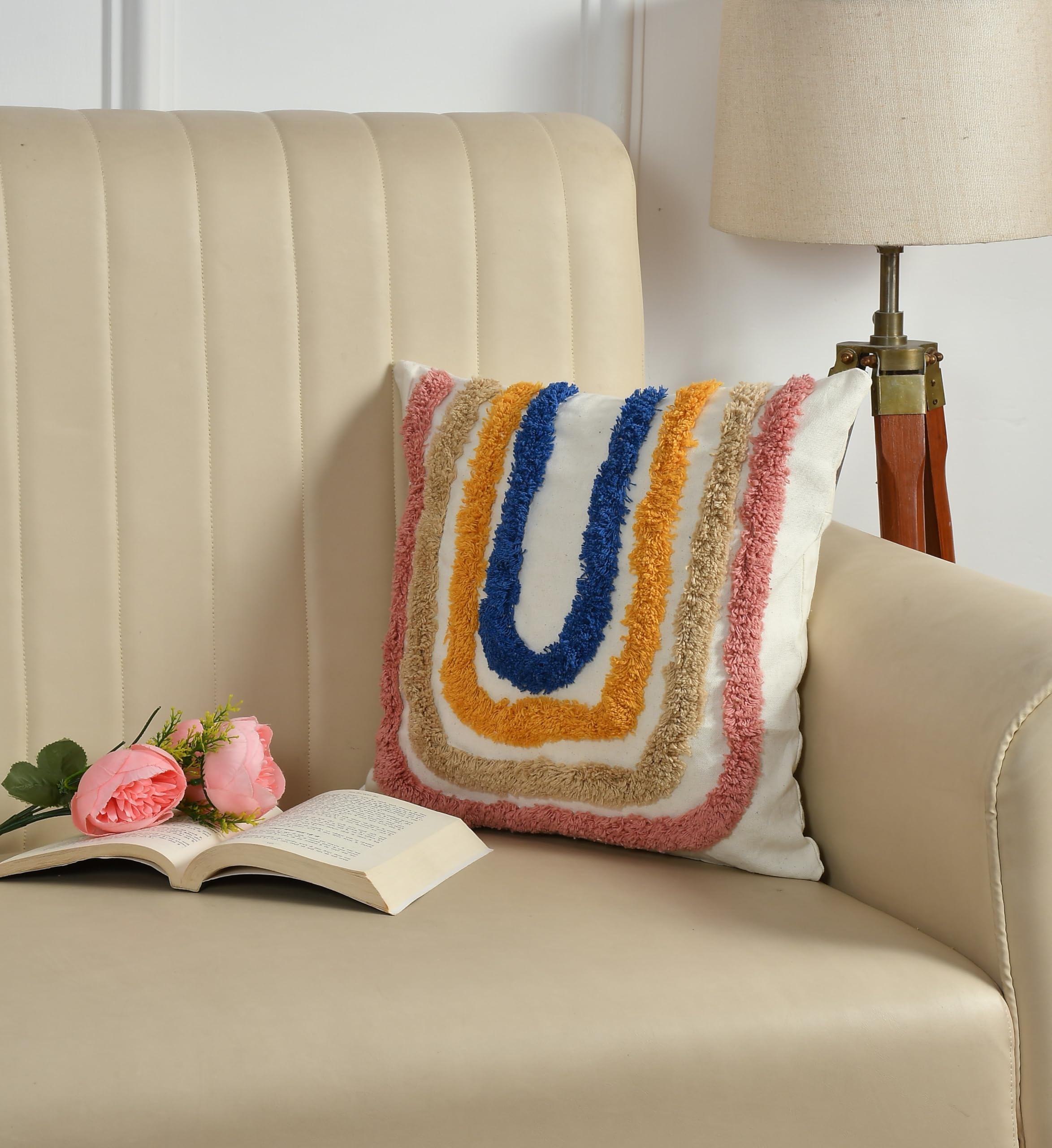 Wisdom Decor Sofa Cushion Cover Cotton | Cushion Covers 16 Inch X 16 Inch | Living Room Cushion Covers | Pack Of 1 Rainbow