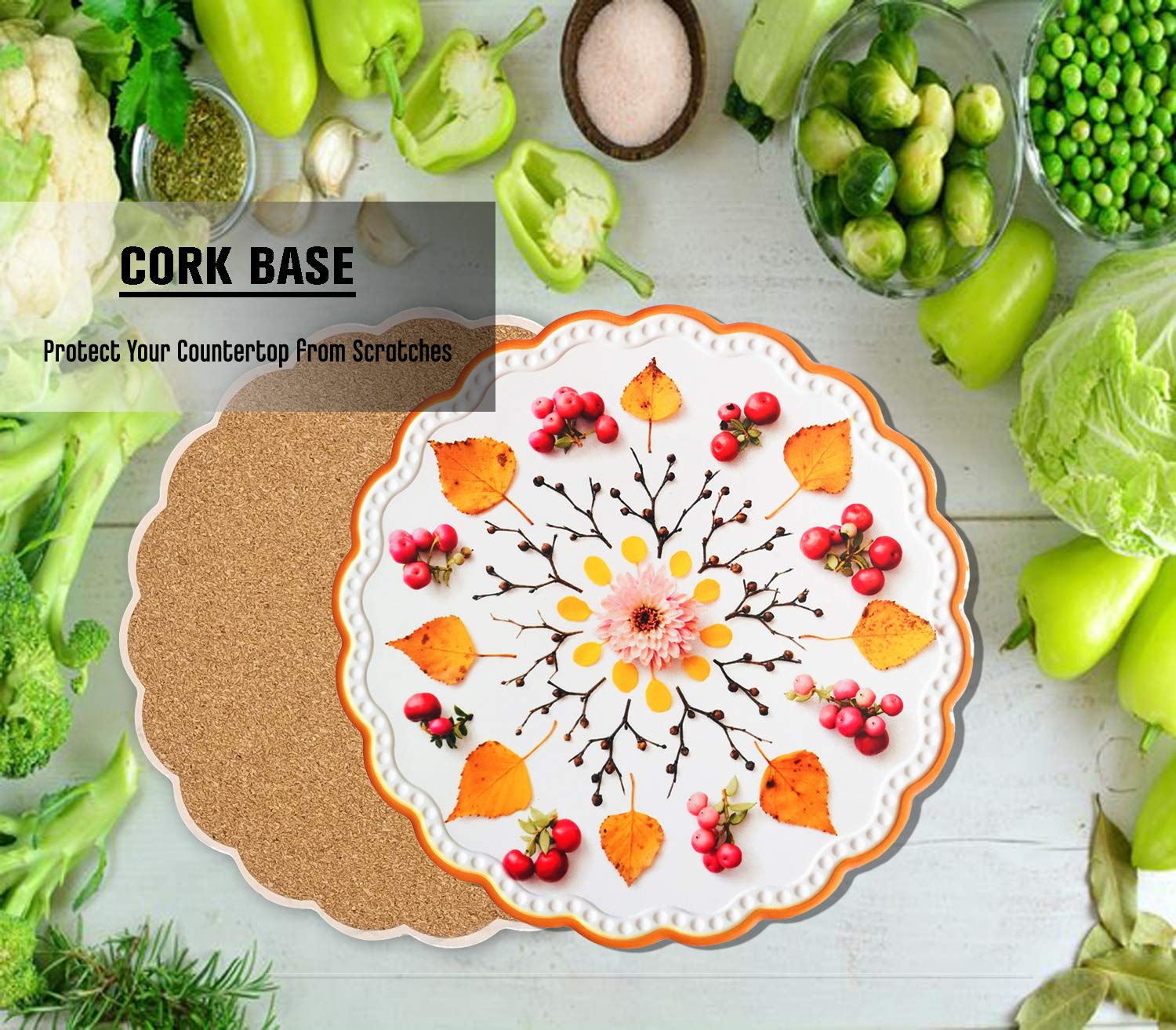 WillFee Ceramic Stone Trivets Set of 4 - Heat Resistant with Cork Base, Mixed Colors-2