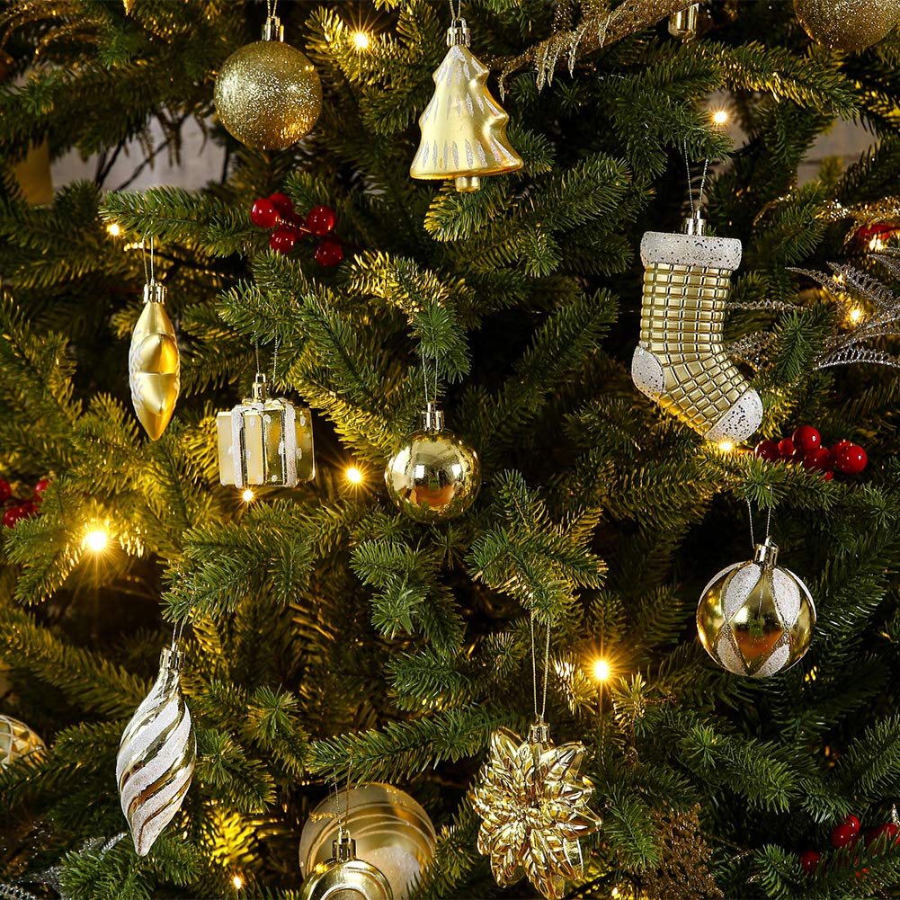 Sattiyrch 76ct Christmas Tree Ornaments Set,Golden Shatterproof Christmas Balls Decorations,Xmas Decorative Hanging Ornaments(Go