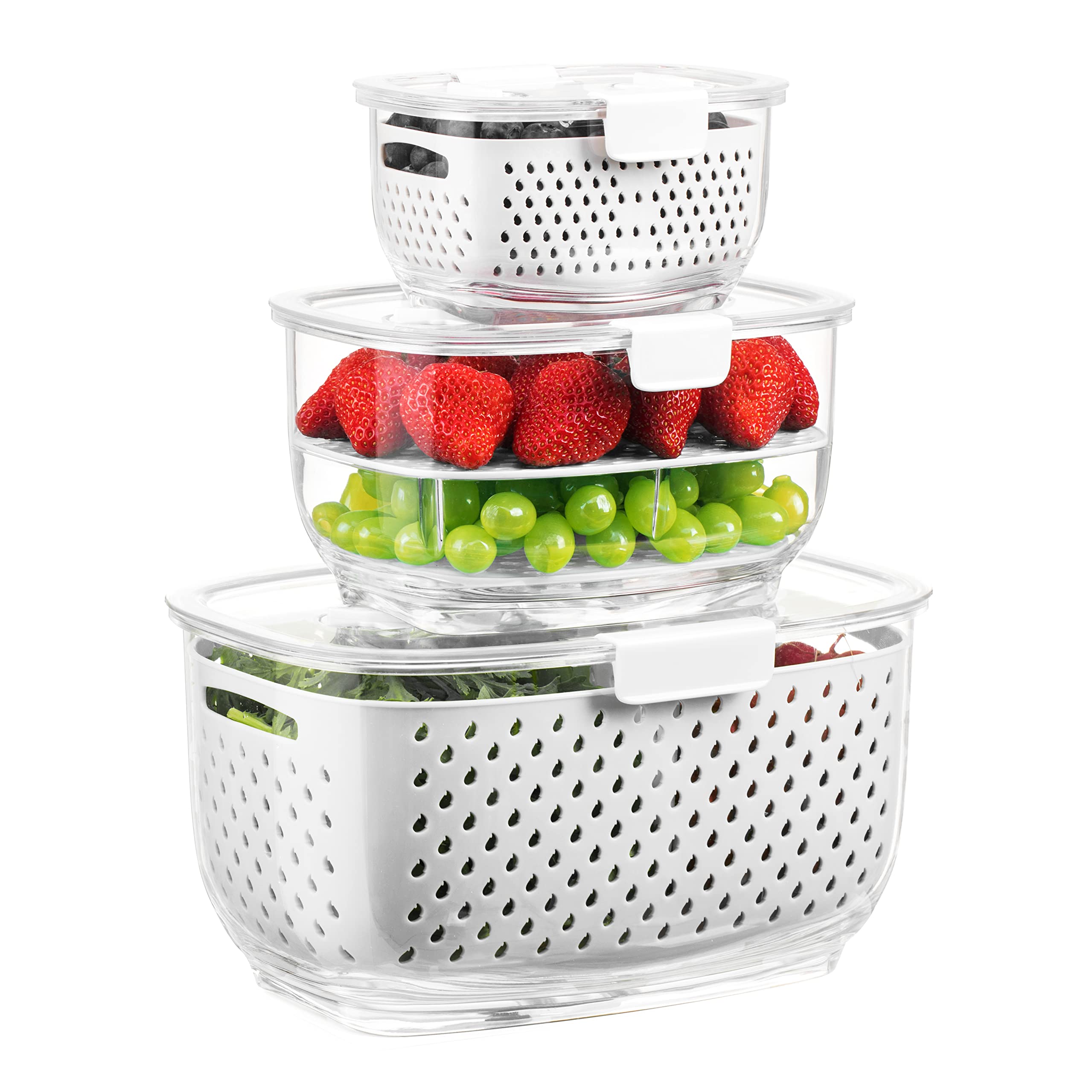 Luxear Fresh Produce Vegetable Fruit Storage Containers 3Piece Set, Bpa-Free, Partitioned Salad Container, Fridge Organizers, Us