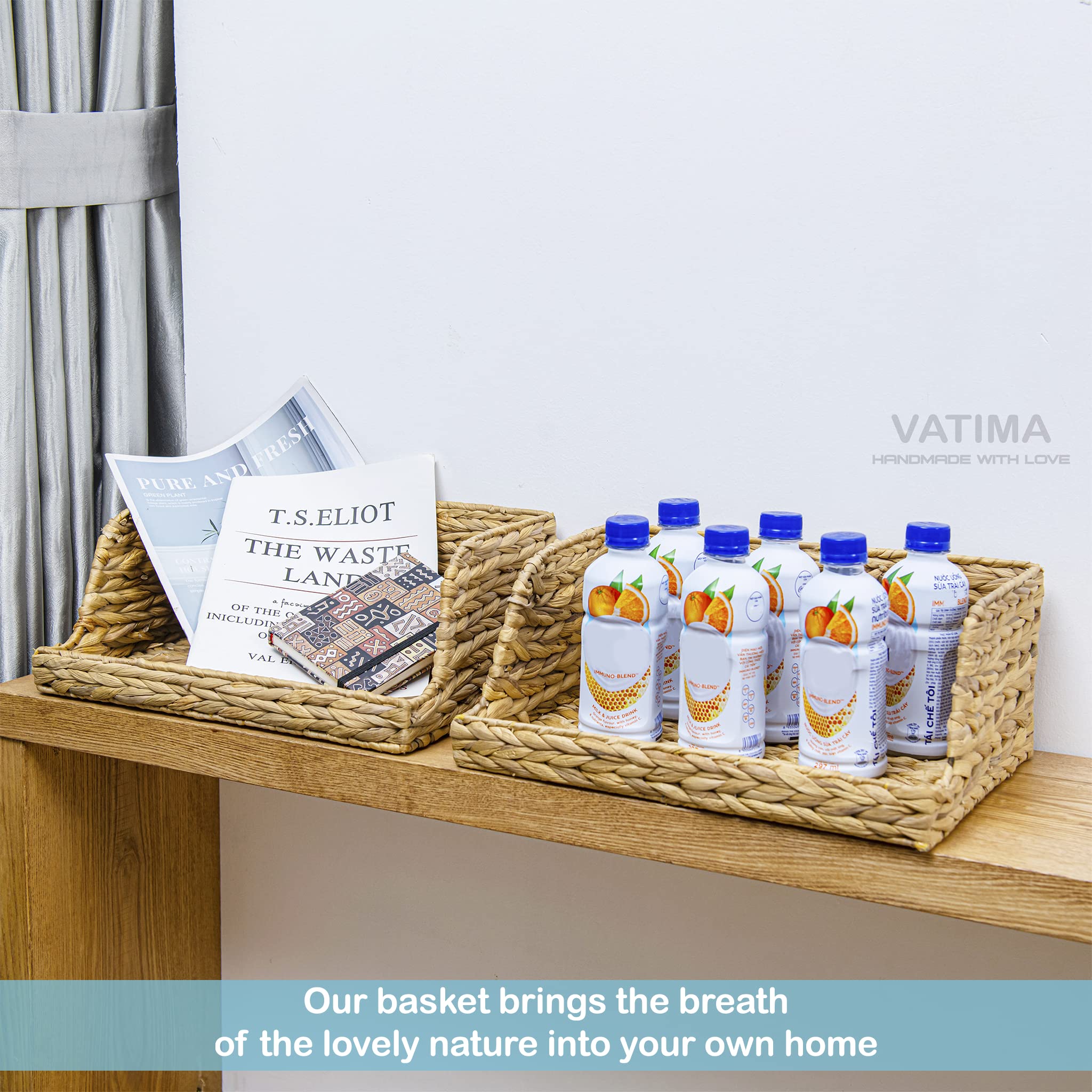 VATIMA Water Hyacinth Storage Baskets with Large Open-Front for Kitchen  Decorative for Living Room  13.4? x 9.5? x 5.5?  2 Pack