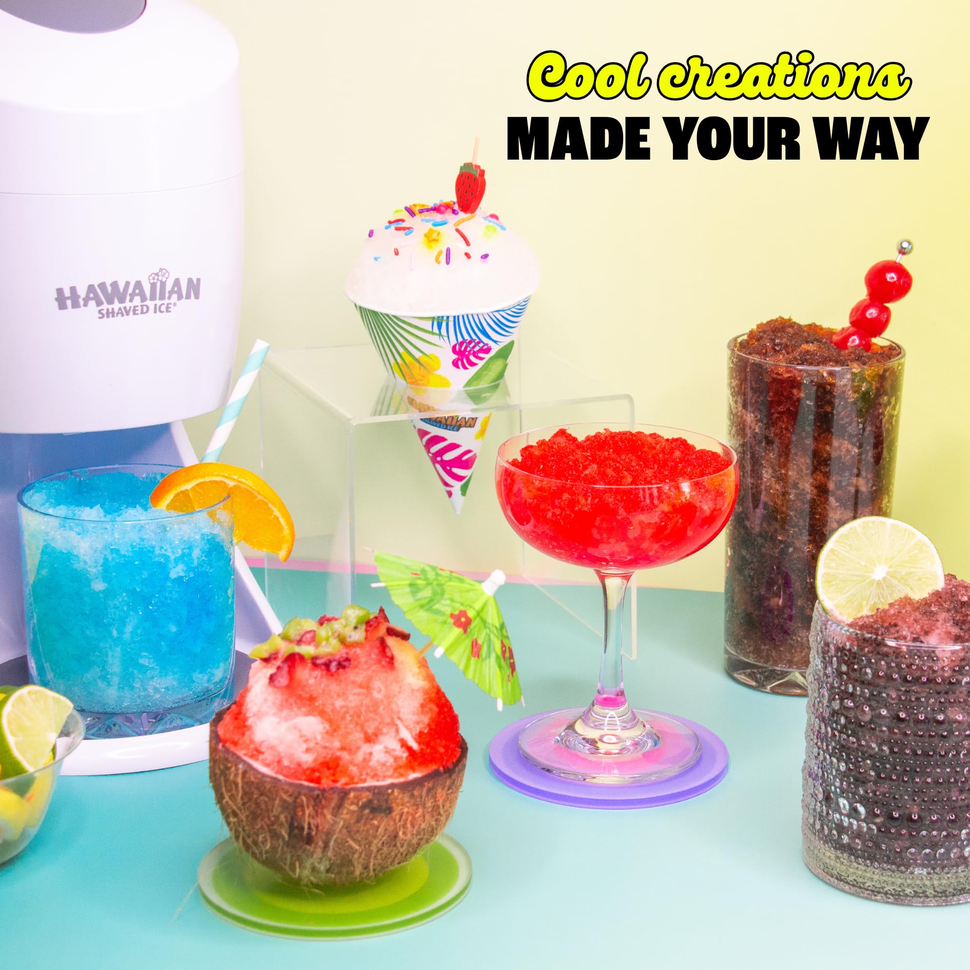 Hawaiian Shaved Ice S900A Shaved Ice and Snow Cone Machine with 6 Flavor Syrup Pack and Accessories