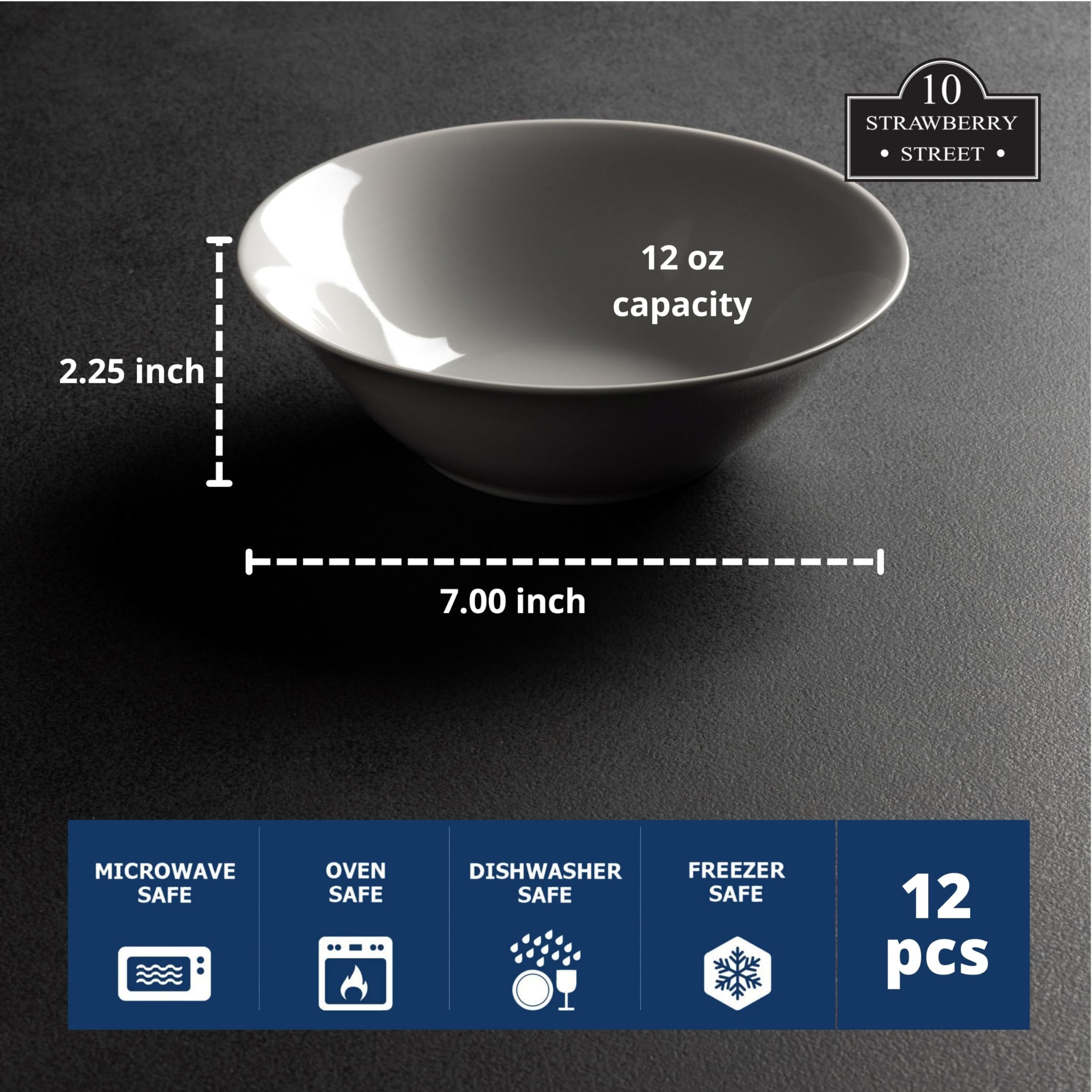 10 Strawberry Street 7'' Catering Round Cereal Bowl, Set Of 12 White