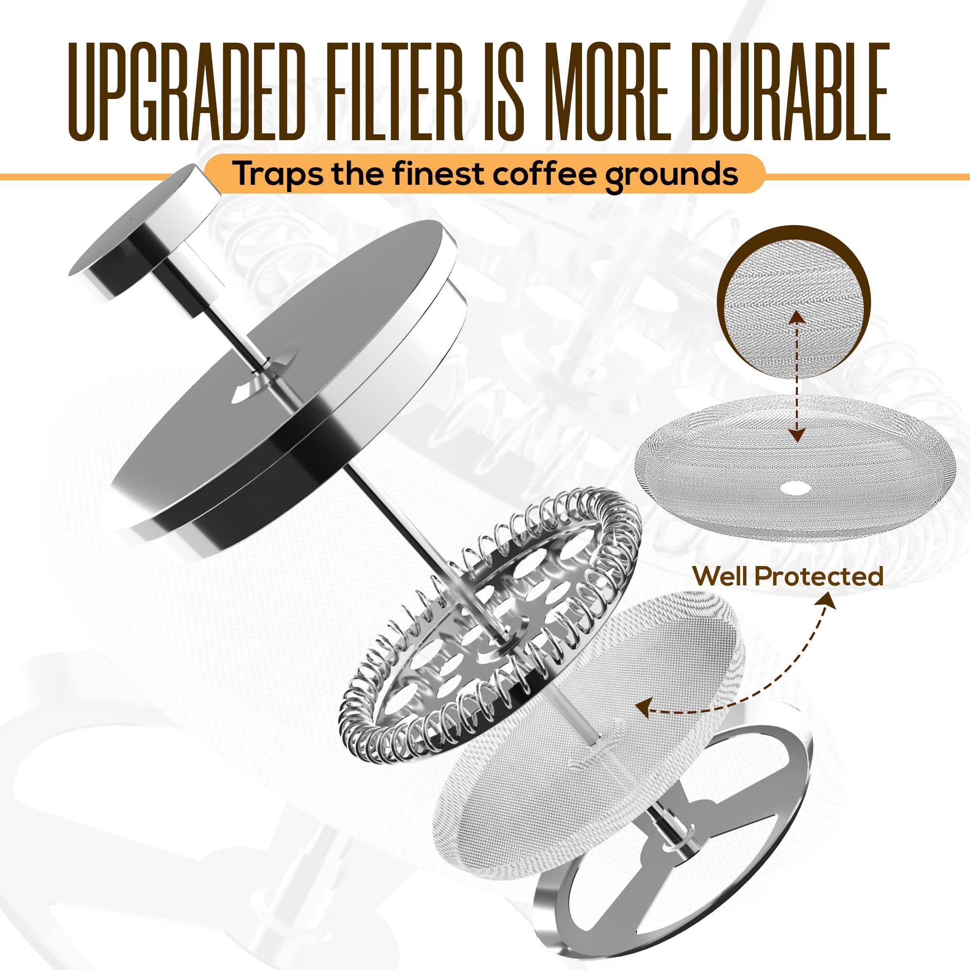 Utopia Kitchen Stainless Steel French Press Coffee Maker, 12 Oz, Silver - Portable Tea Maker for Camping & Cold Brew