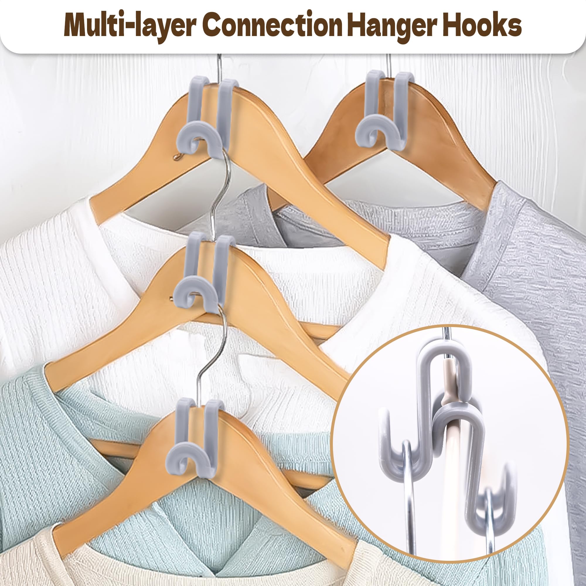 Mlici Connector Hooks Hanger Extenders for Velvet Hangers Coat Clothes Garment  Mini Cascading Velvet Hangers with Hooks  Heavy Duty Huggable Hangers Space Saving(Grey)