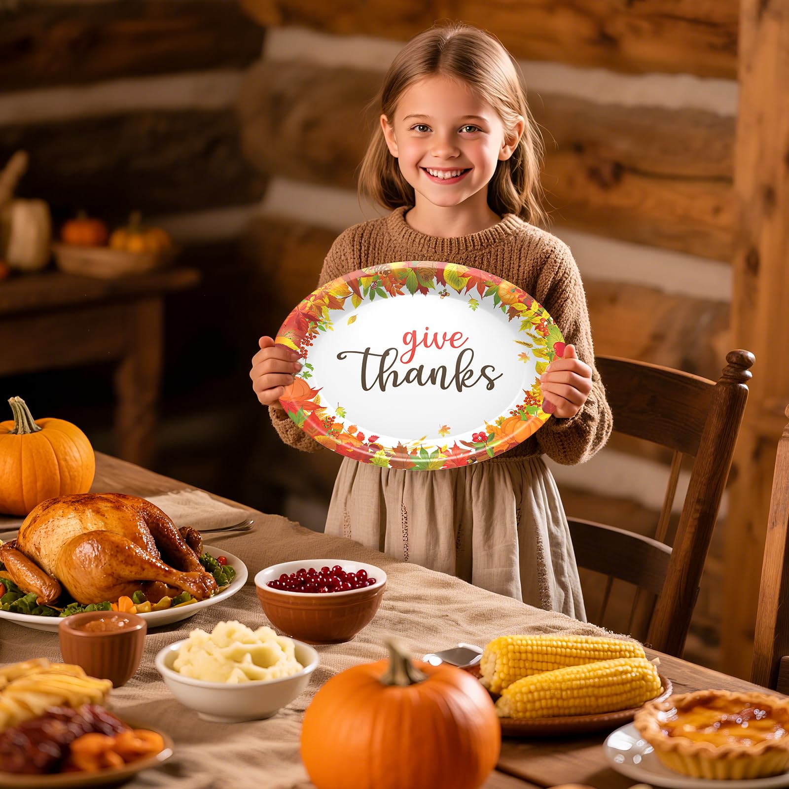 AinDen Thanksgiving Paper Plates 50 Pack, 10.2 x 12.6 Inch Heavy Duty Disposable Plates for Thanksgiving Dinner, Fall Harvest Pa