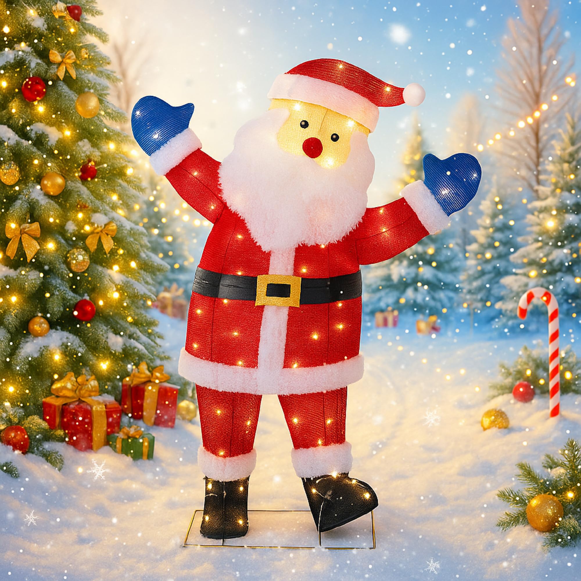 Shintenchi 3ft Lighted Christmas Santa Claus, Outdoor Pop-up Holiday Decoration with 80 LED Lights, 3D Pre-Lit Light-Up Decor fo