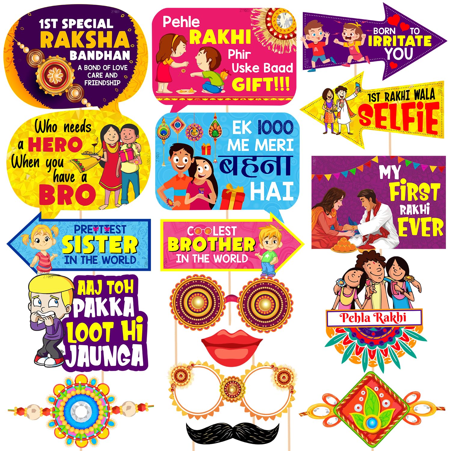 Zyozique Rakhi PhotoBooth Props | Raksha Bandhan Props for Photoshoot/Happy Raksha Bandhan Props/Happy Rakhi Decoration for Raks