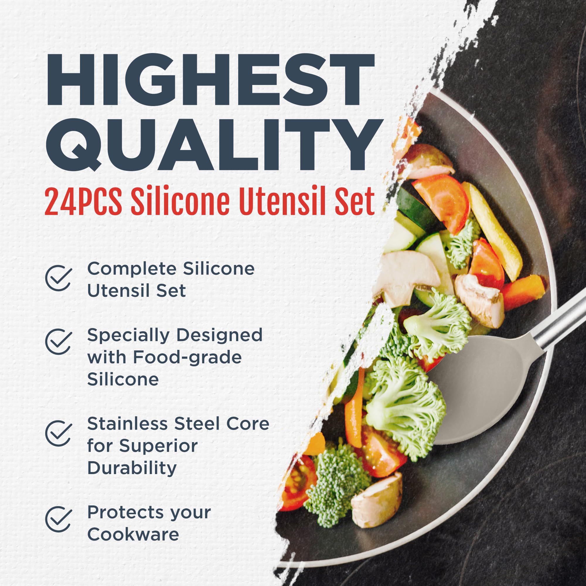 Silicone Kitchen Utensils Set - Culinary Couture 24-Pieces Khaki Silicone Cooking Utensils Set For Nonstick Cookware - Silicone