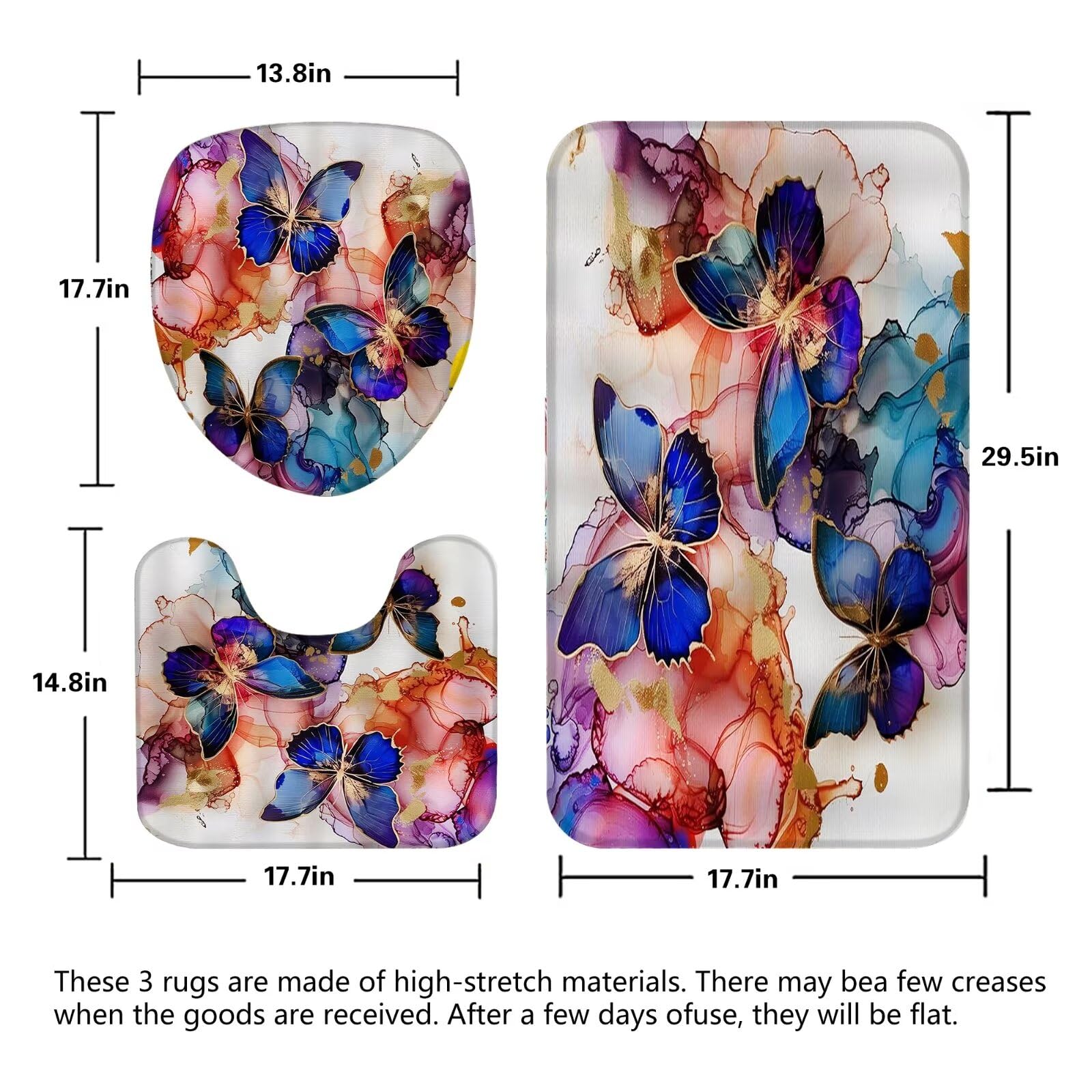 Pretyw 4 Pcs Romantic Blue Butterfly Shower Curtain Set Watercolor Pink Flowers Bathroom Sets Modern Home Bathroom Decor With Ru