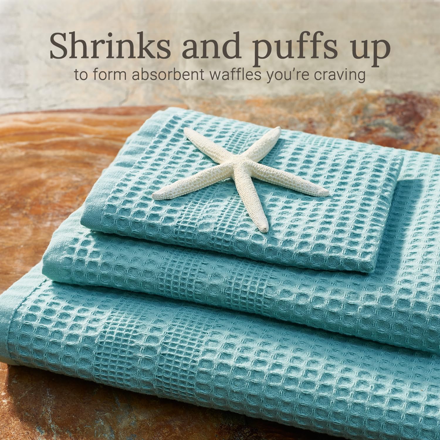GILDEN TREE Waffle Towel Quick Dry Thin Exfoliating  4 Pack Washcloths for Face Body  Classic Style (Seafoam)