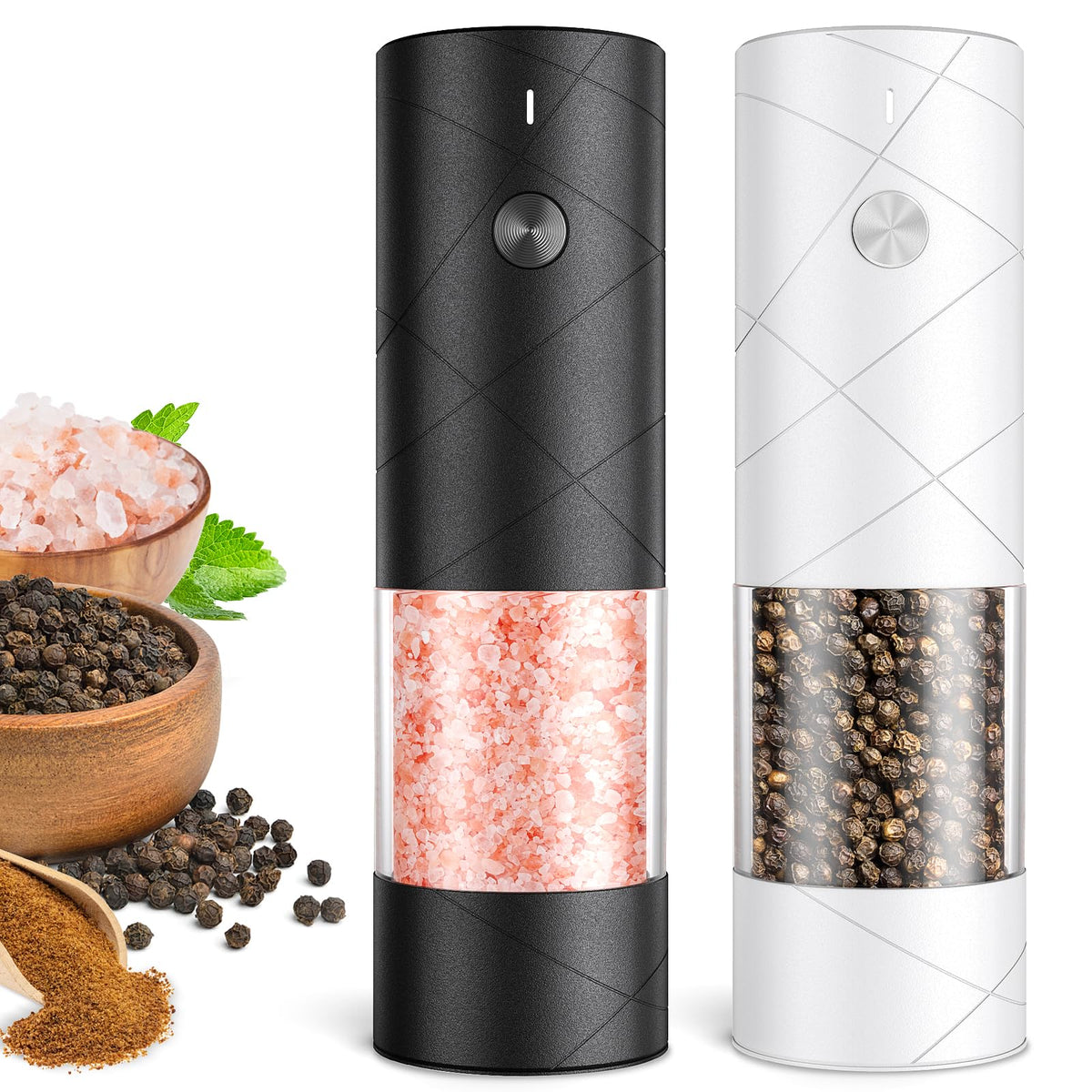 Electric Salt And Pepper Grinder Set, Rechargeable Automatic Pepper Mill Grinder With Led Light, Adjustable Coarseness Shakers,