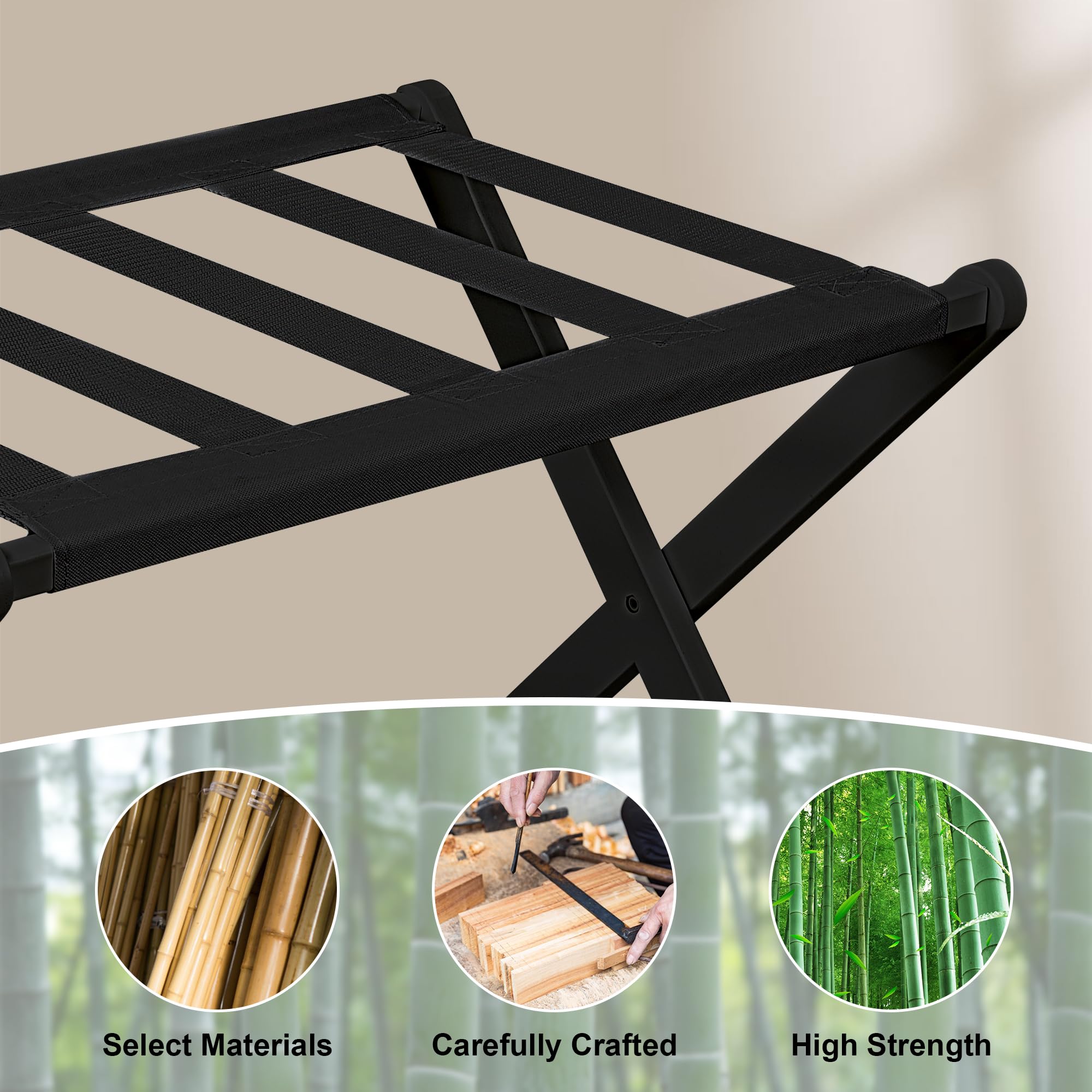 Vasmia Luggage Rack, Folding Suitcase Stand With Storage Shelf,Bamboo Luggage Stand For Guest Room,Bedroon And Hotel,Holds Up To
