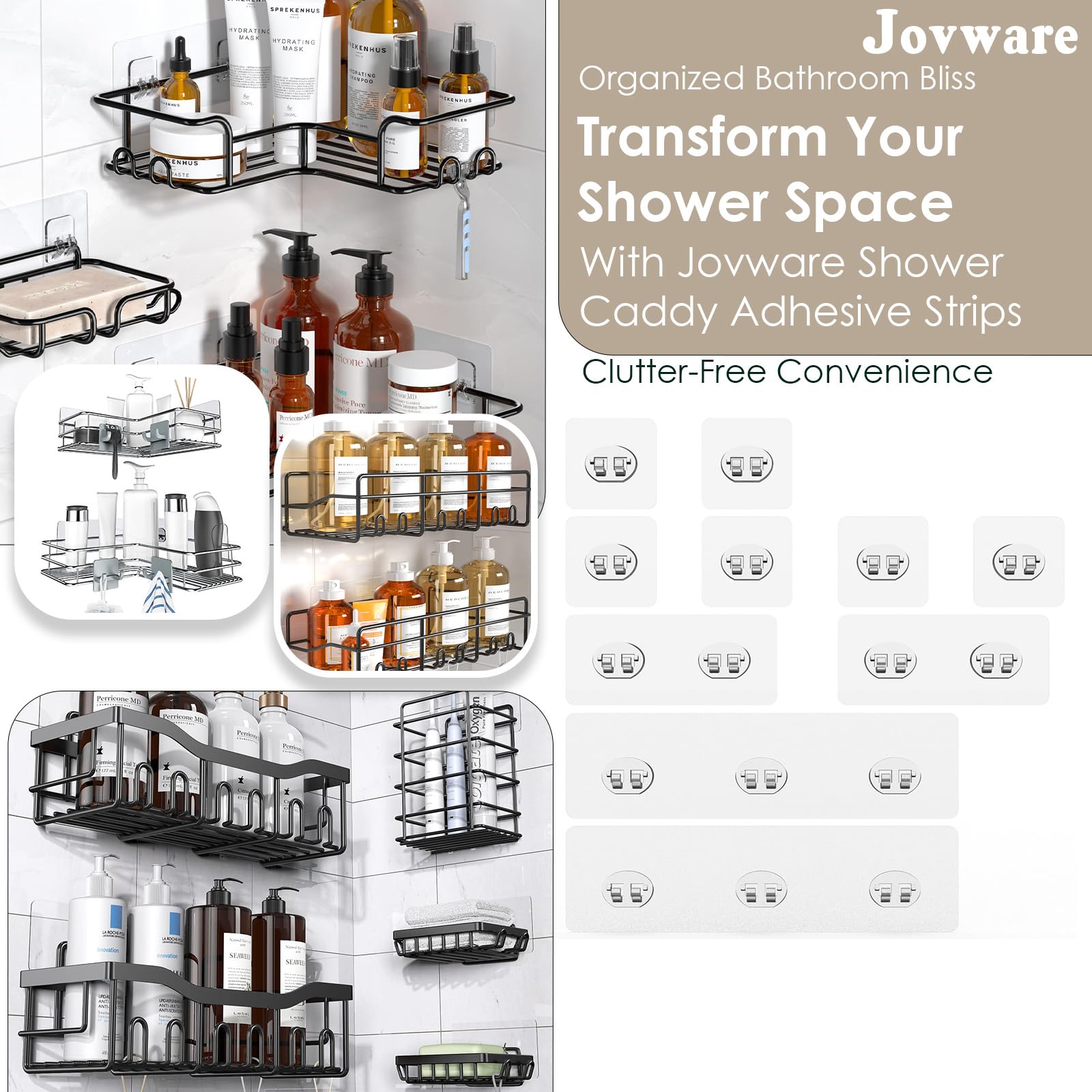 Jovware Shower Caddy Adhesive Replacement Stickers, Replacement Adhesive For Shower Caddy, Shower Organizer Adhesive Replacement