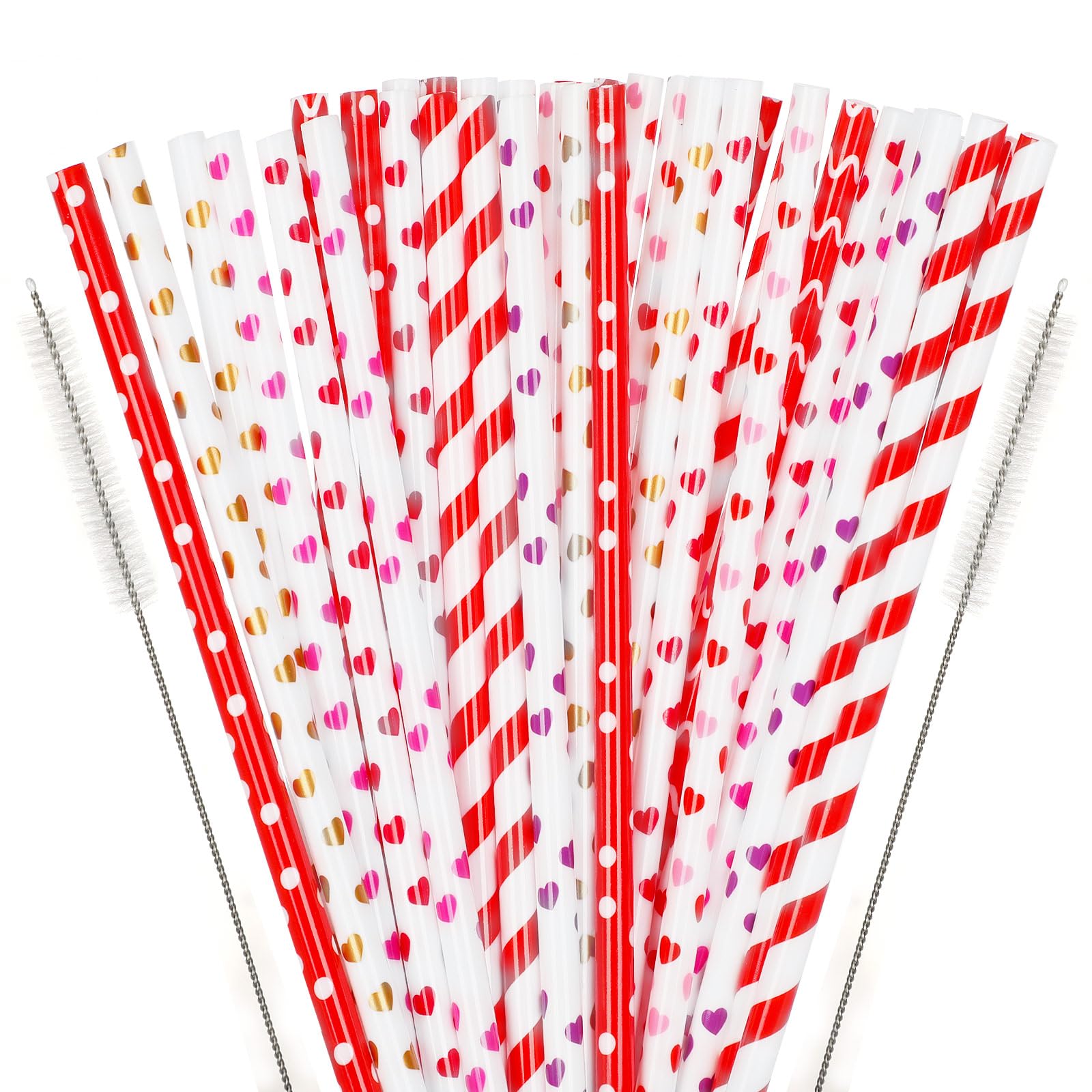 Janyun 40 Pieces Valentine'S Day Drinking Straws Bpa-Free 9'' Printing Hard Platic Valentine Holiday Reusable Straws For Family